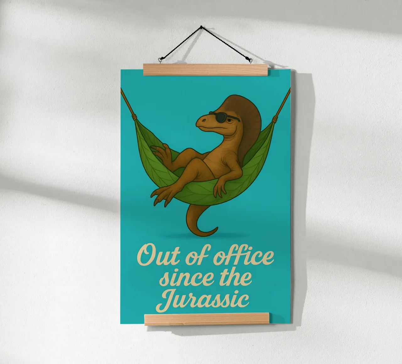 Meme divertente sull'Ouranosaurus poster con telaio in legno da Funny Humor Art