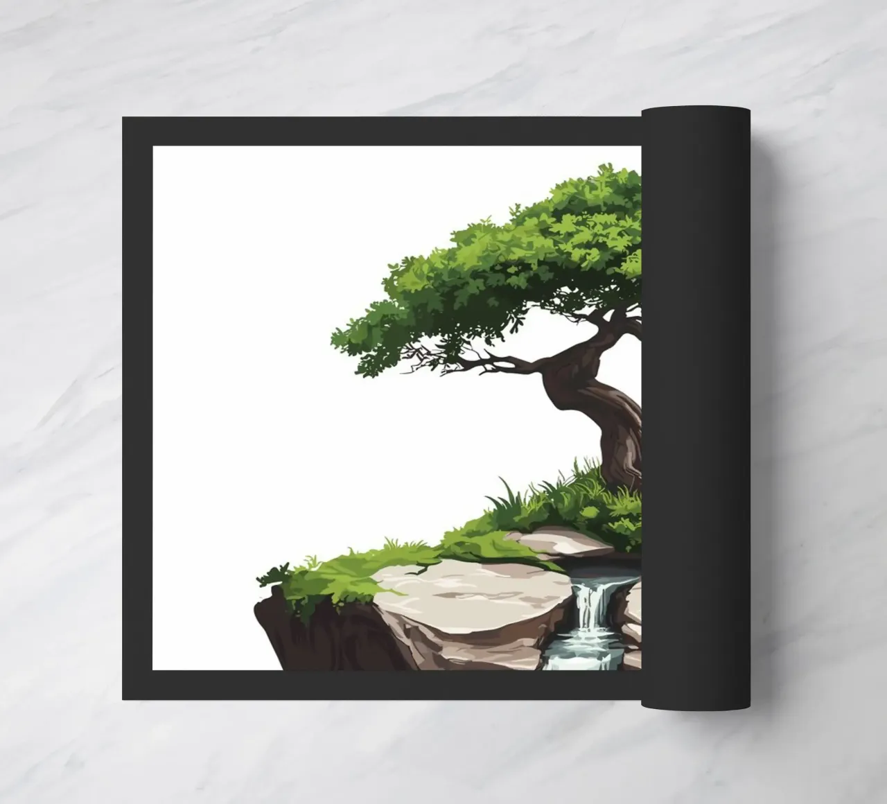 Bonsai with waterfall on a floating rock doormat by pixelbull - medieval art and more