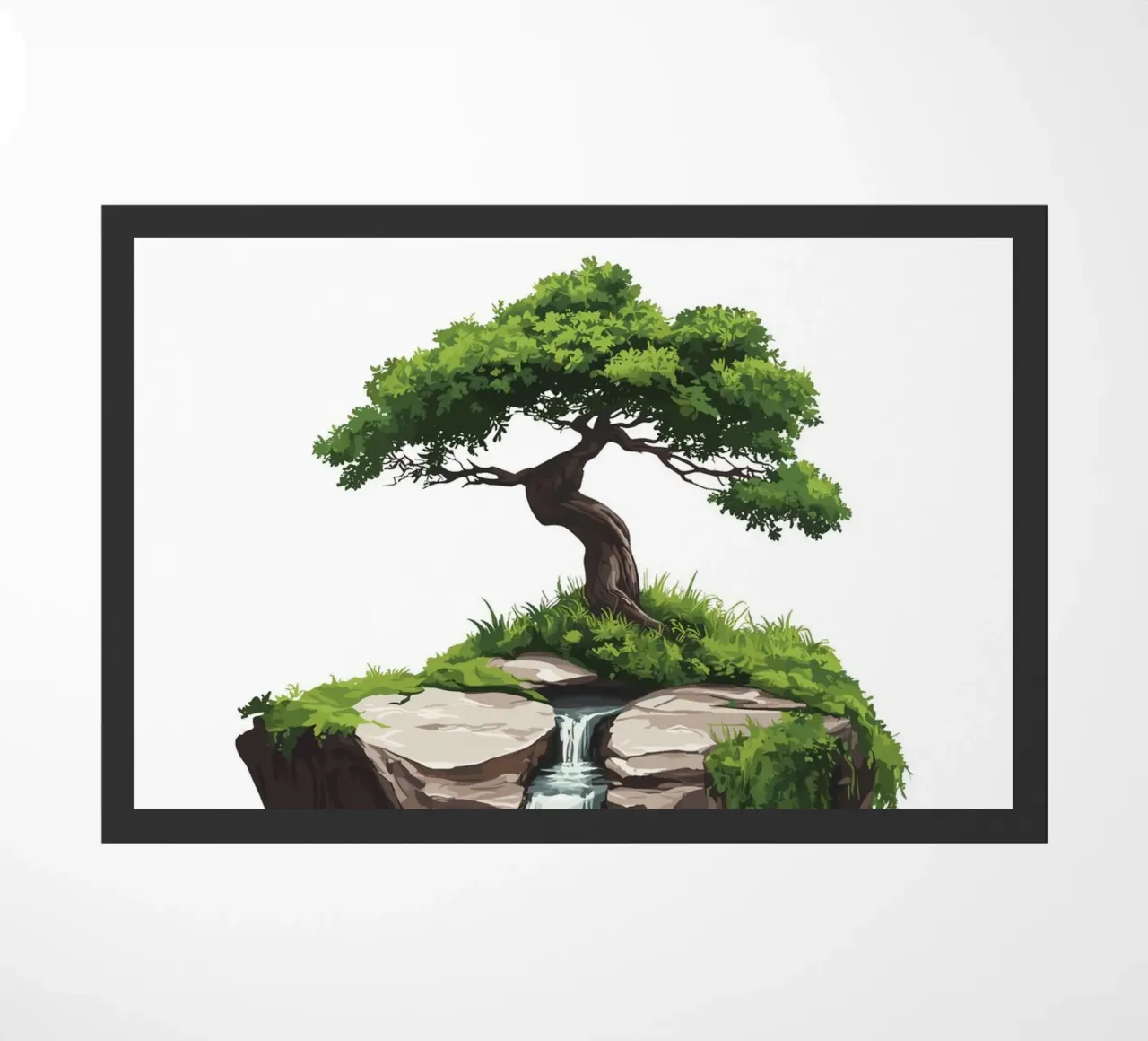 Bonsai with waterfall on a floating rock doormat by pixelbull - medieval art and more
