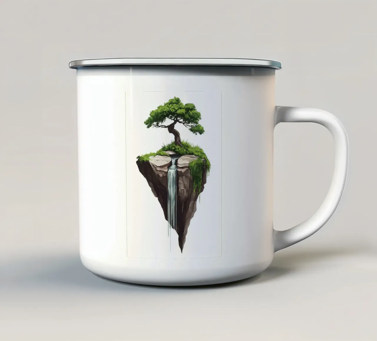 Bonsai con cascata su roccia galleggiante tazza in smalto da pixelbull - medieval art and more