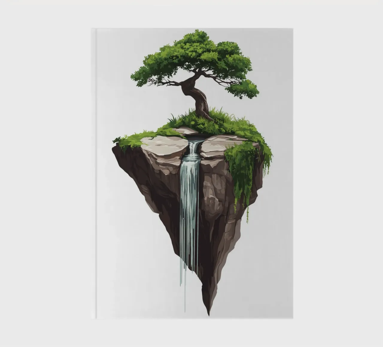 Bonsai with waterfall on a floating rock notebook by pixelbull - medieval art and more