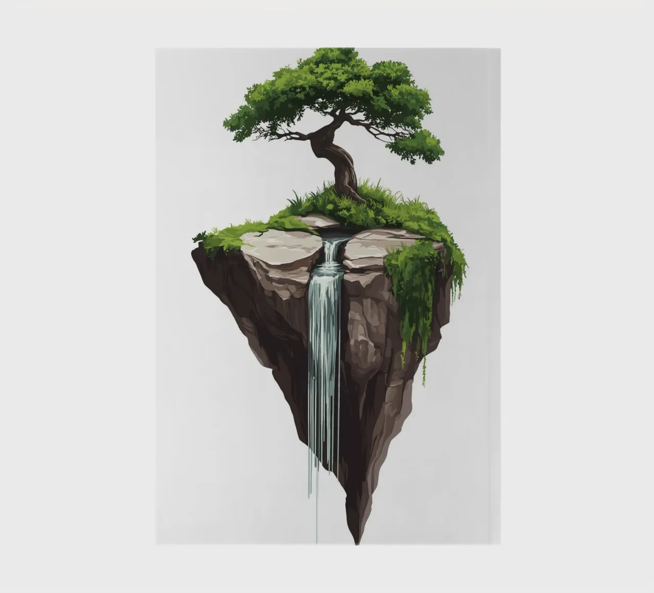 Bonsai with waterfall on a floating rock notebook by pixelbull - medieval art and more