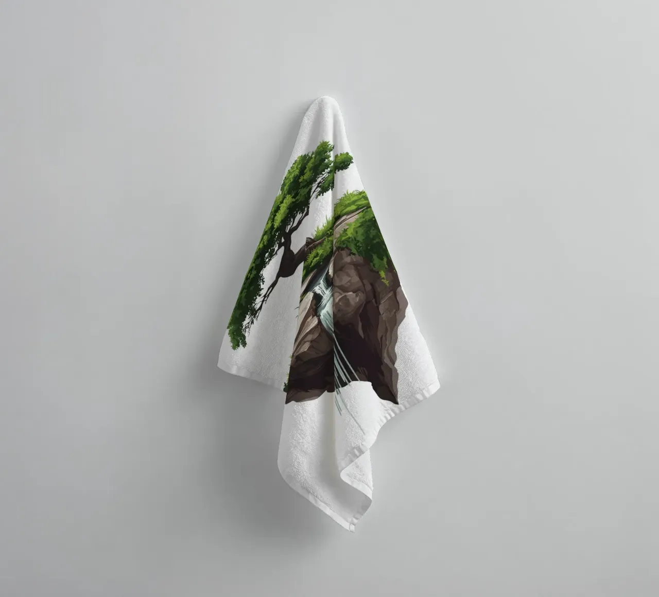 Bonsai with waterfall on a floating rock towel by pixelbull - medieval art and more