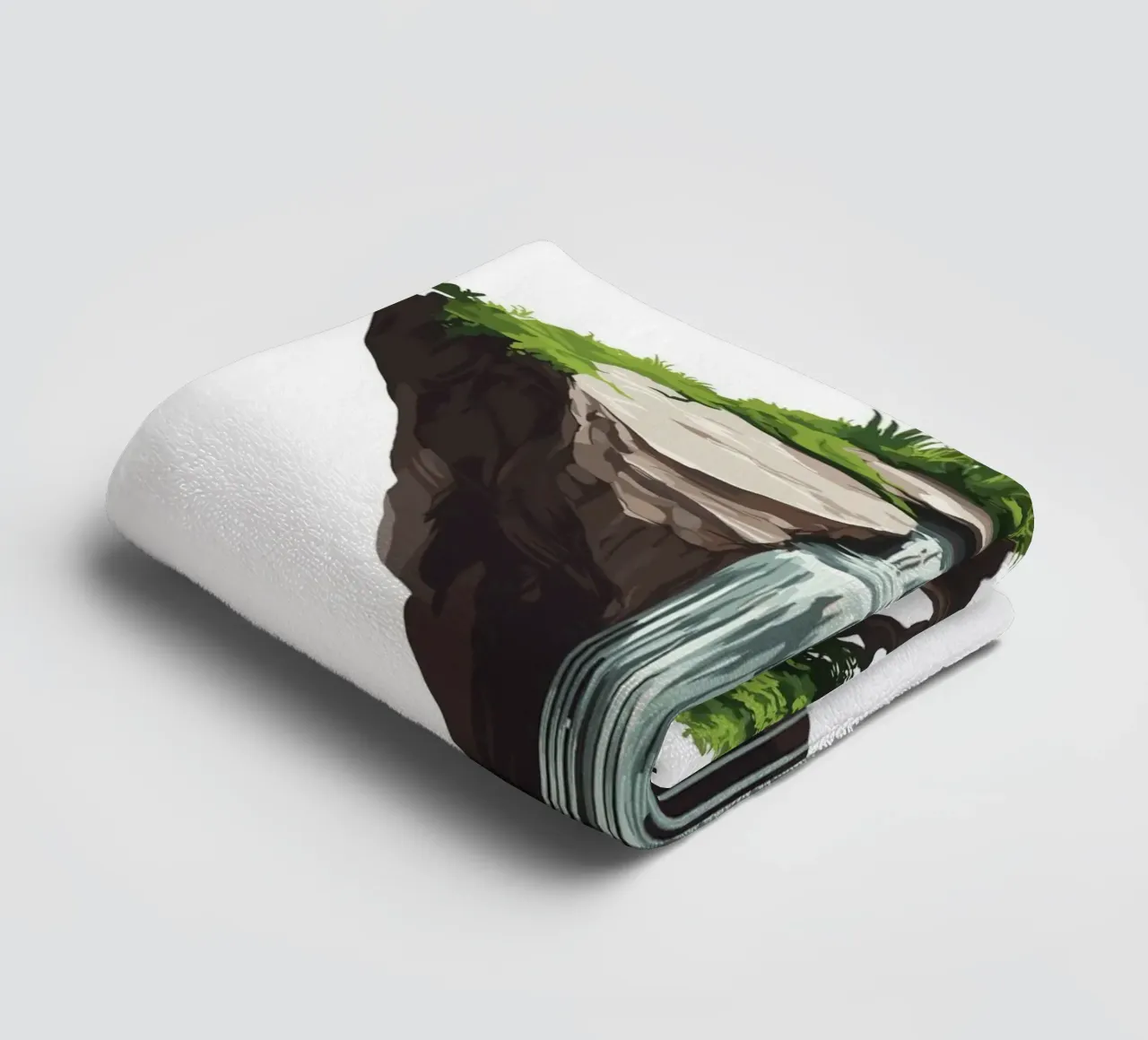 Bonsai with waterfall on a floating rock towel by pixelbull - medieval art and more