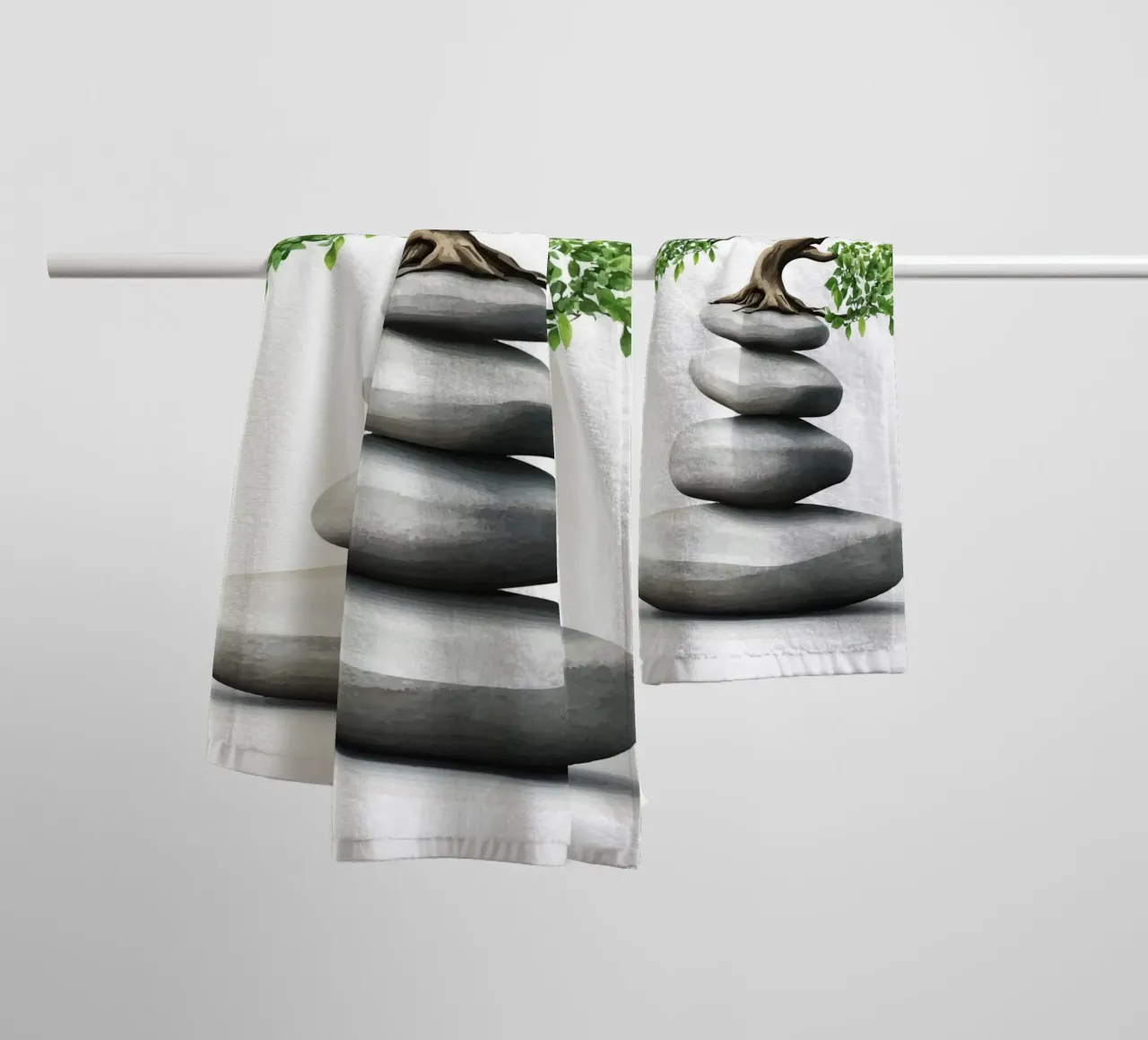 Bonsai su pietre Zen impilate asciugamano da bagno da pixelbull - medieval art and more