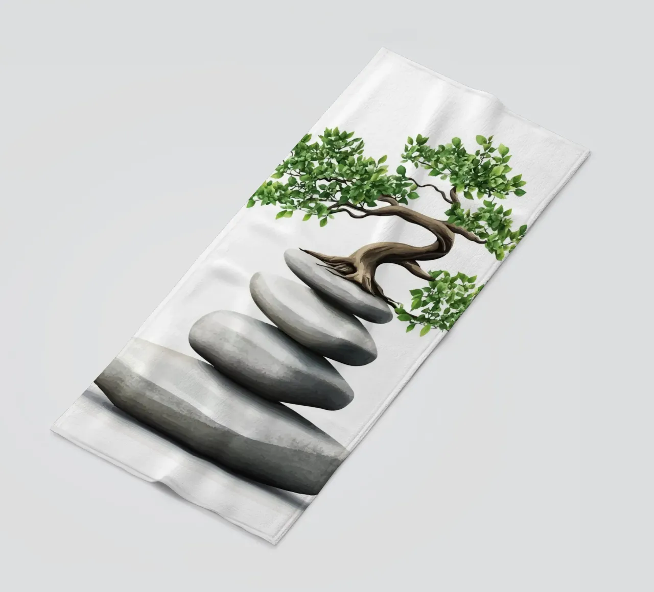 Bonsai on stacked Zen stones beach towel by pixelbull - medieval art and more