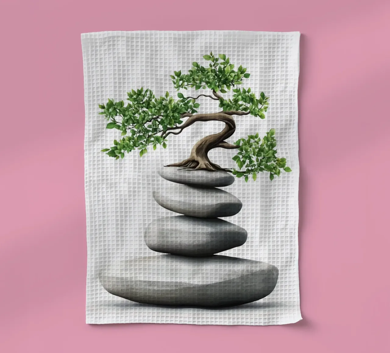 Bonsai su pietre Zen impilate canovaccio da cucina da pixelbull - medieval art and more