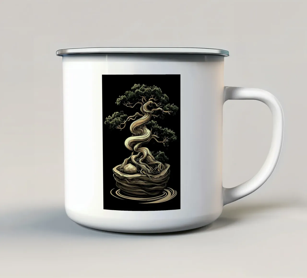 Bonsai con tronco gravemente contorto tazza in smalto da pixelbull - medieval art and more