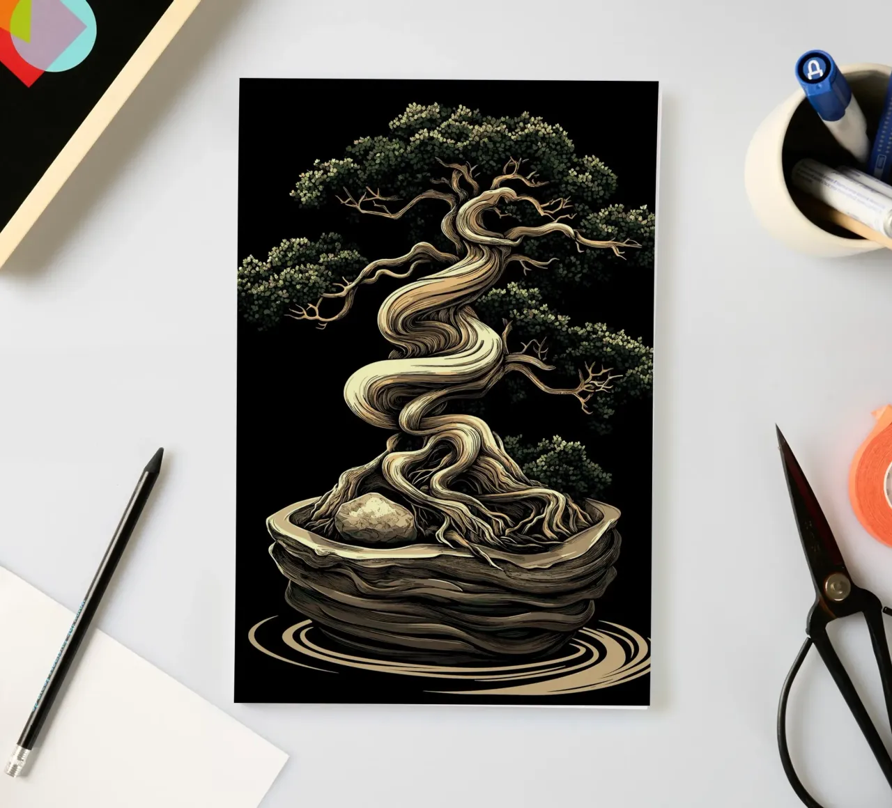 Bonsai with severely twisted trunk notebook by pixelbull - medieval art and more