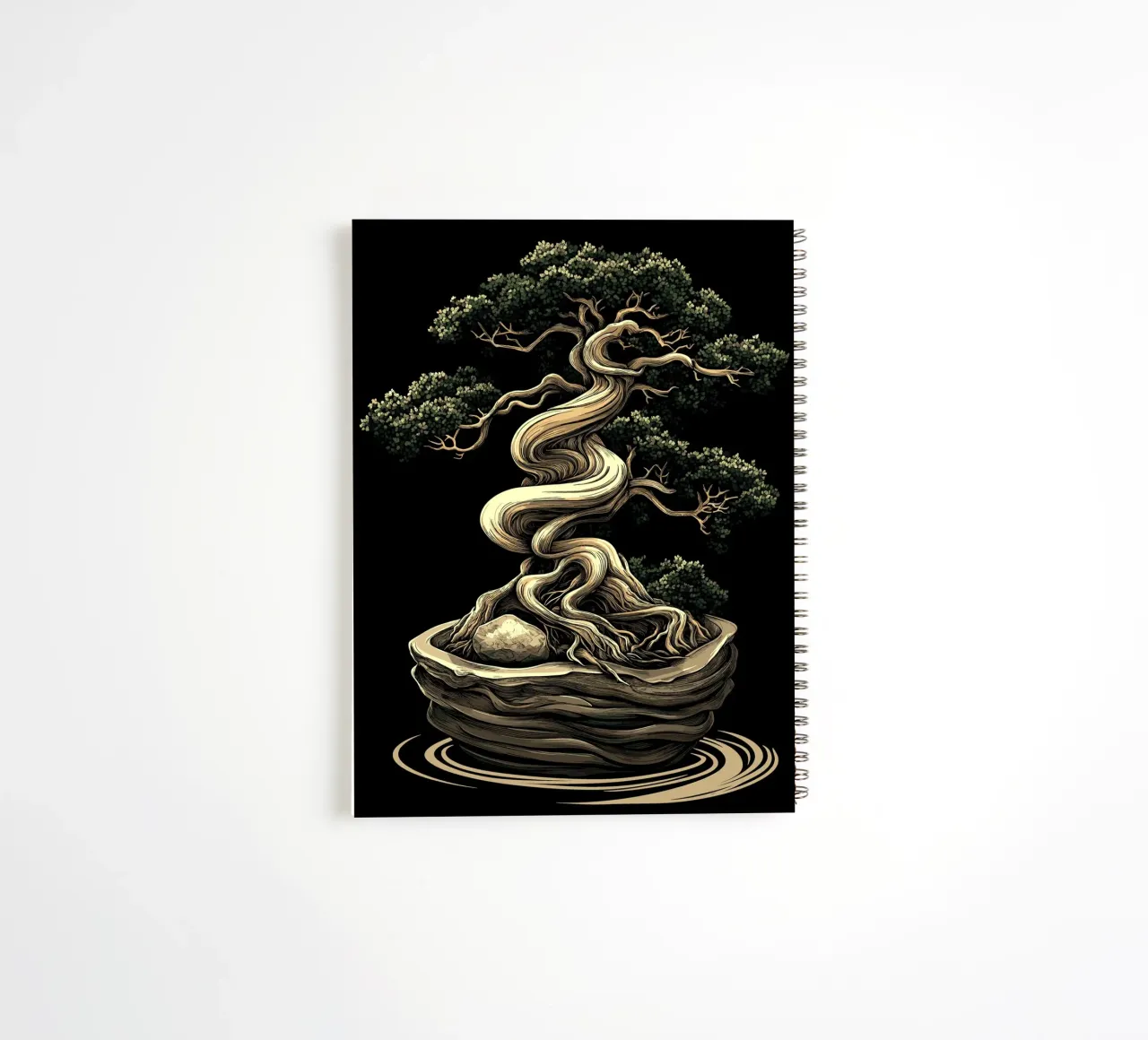 Bonsai with severely twisted trunk spiral notebook by pixelbull - medieval art and more