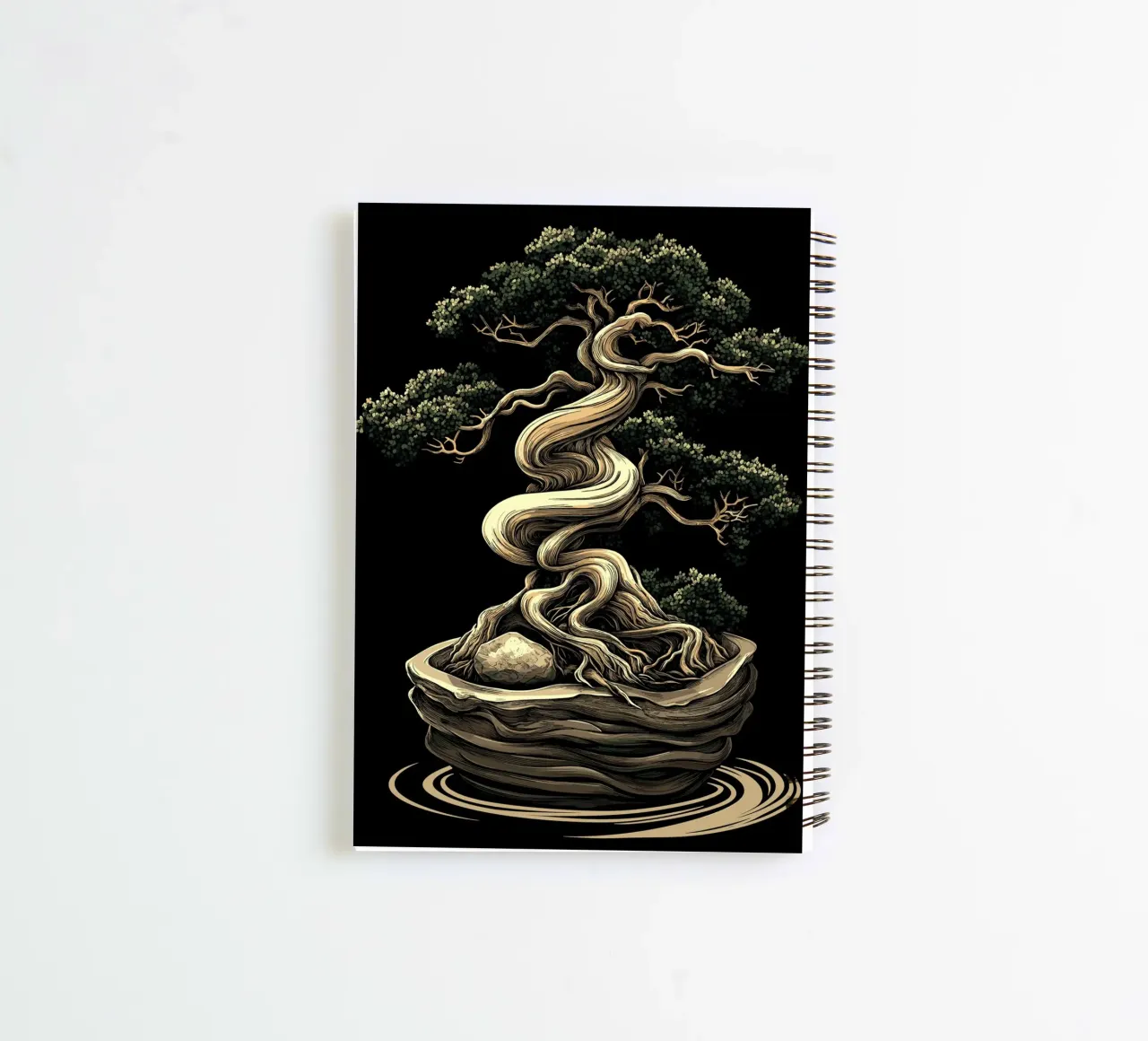 Bonsai with severely twisted trunk spiral notebook by pixelbull - medieval art and more