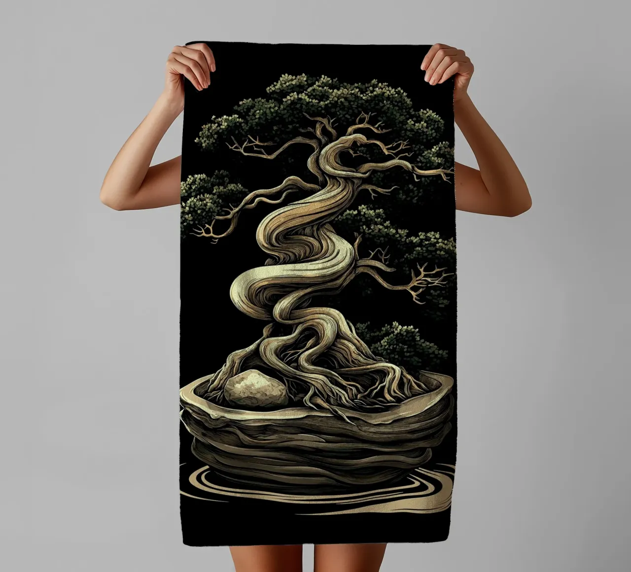 Bonsai with severely twisted trunk towel by pixelbull - medieval art and more