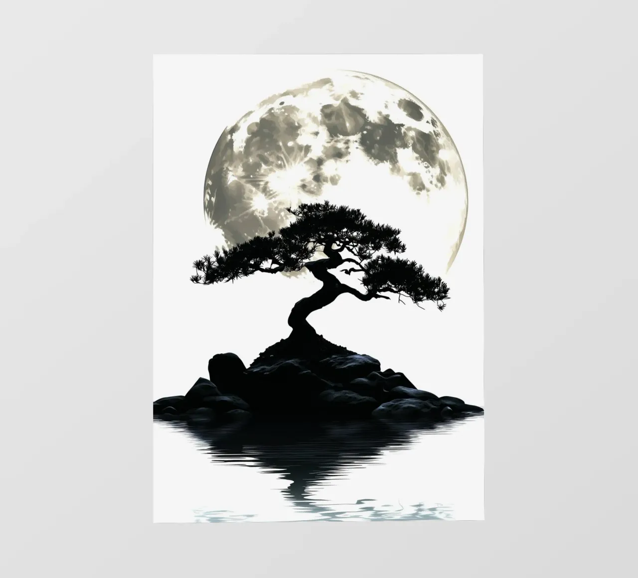 Bonsai di fronte alla luna piena e all'acqua telo in pvc da pixelbull - medieval art and more