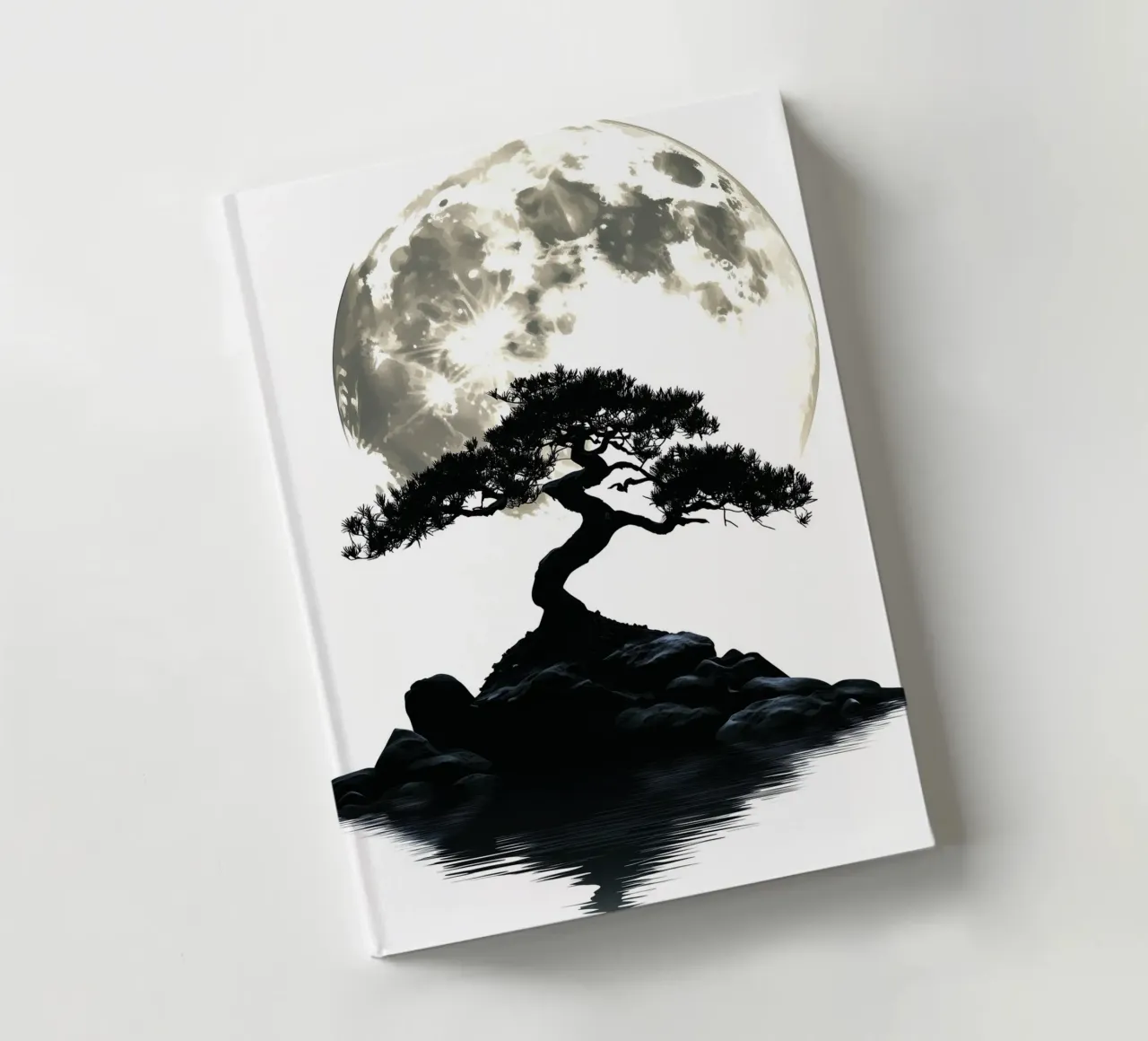 Bonsai in front of full moon and water notebook by pixelbull - medieval art and more