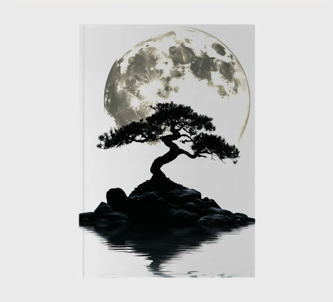 Bonsai in front of full moon and water notebook by pixelbull - medieval art and more