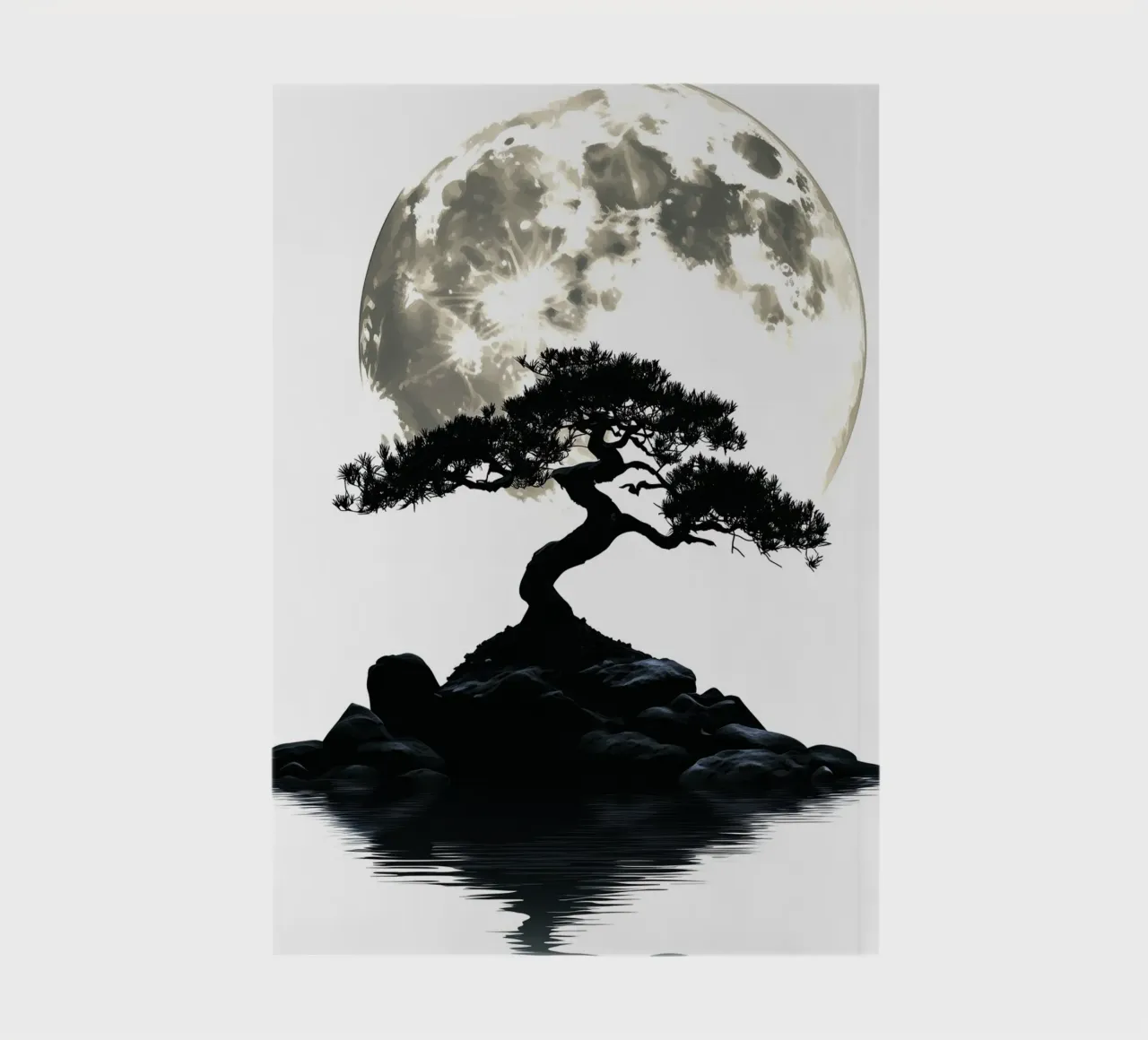 Bonsai in front of full moon and water notebook by pixelbull - medieval art and more