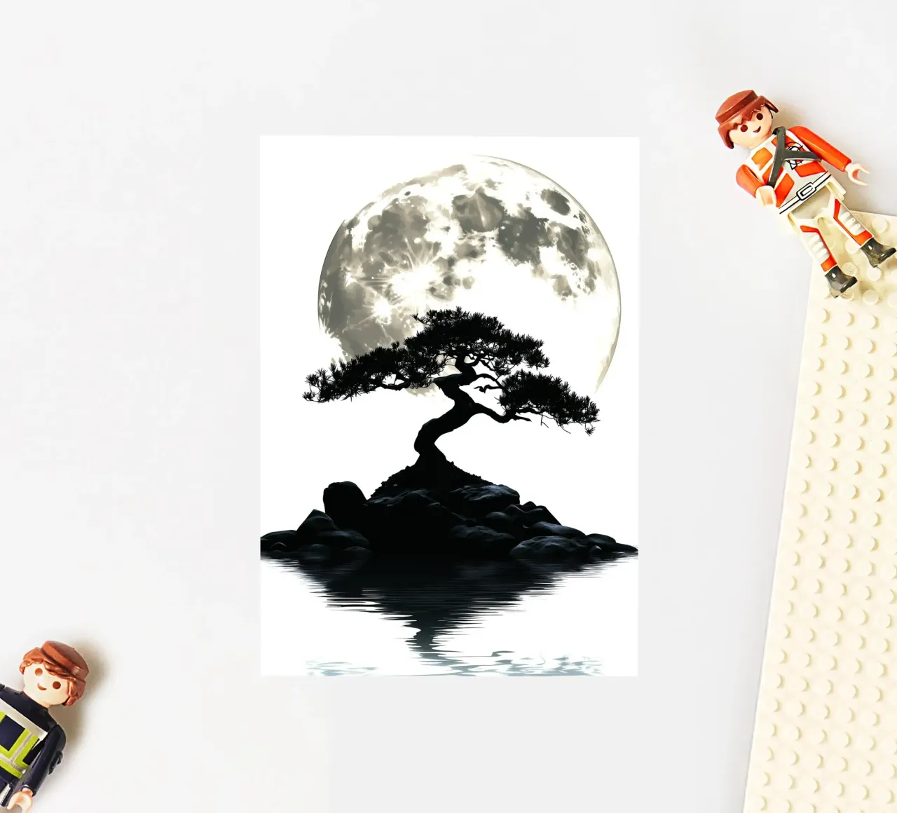 Bonsai in front of full moon and water sticker by pixelbull - medieval art and more