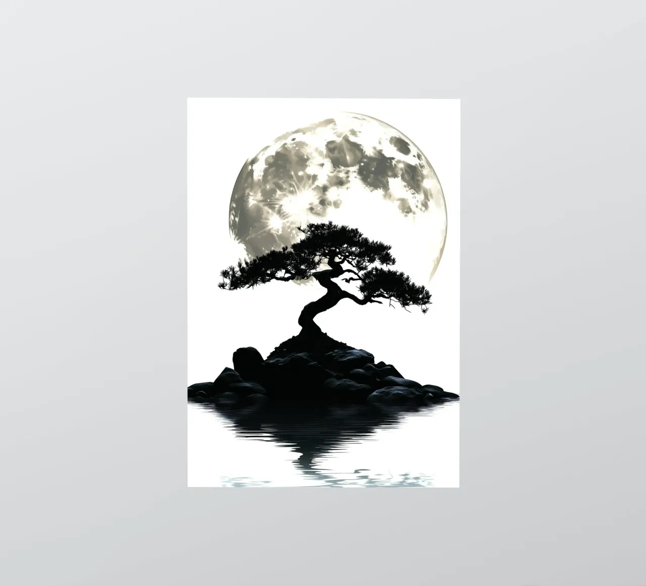 Bonsai in front of full moon and water sticker by pixelbull - medieval art and more