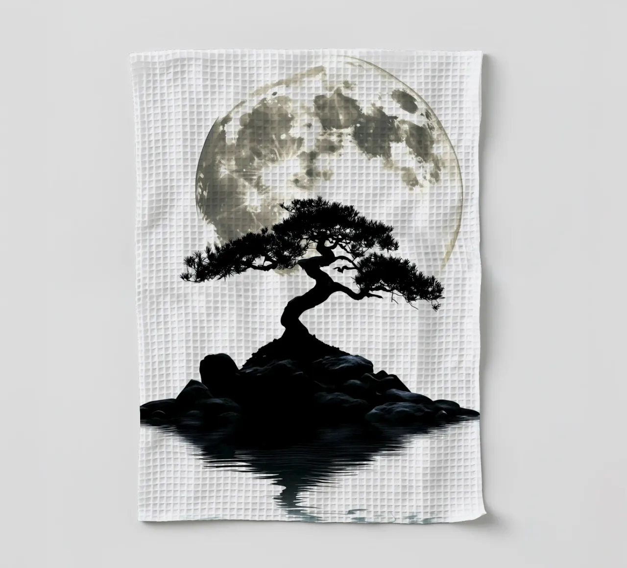 Bonsai di fronte alla luna piena e all'acqua canovaccio da cucina da pixelbull - medieval art and more