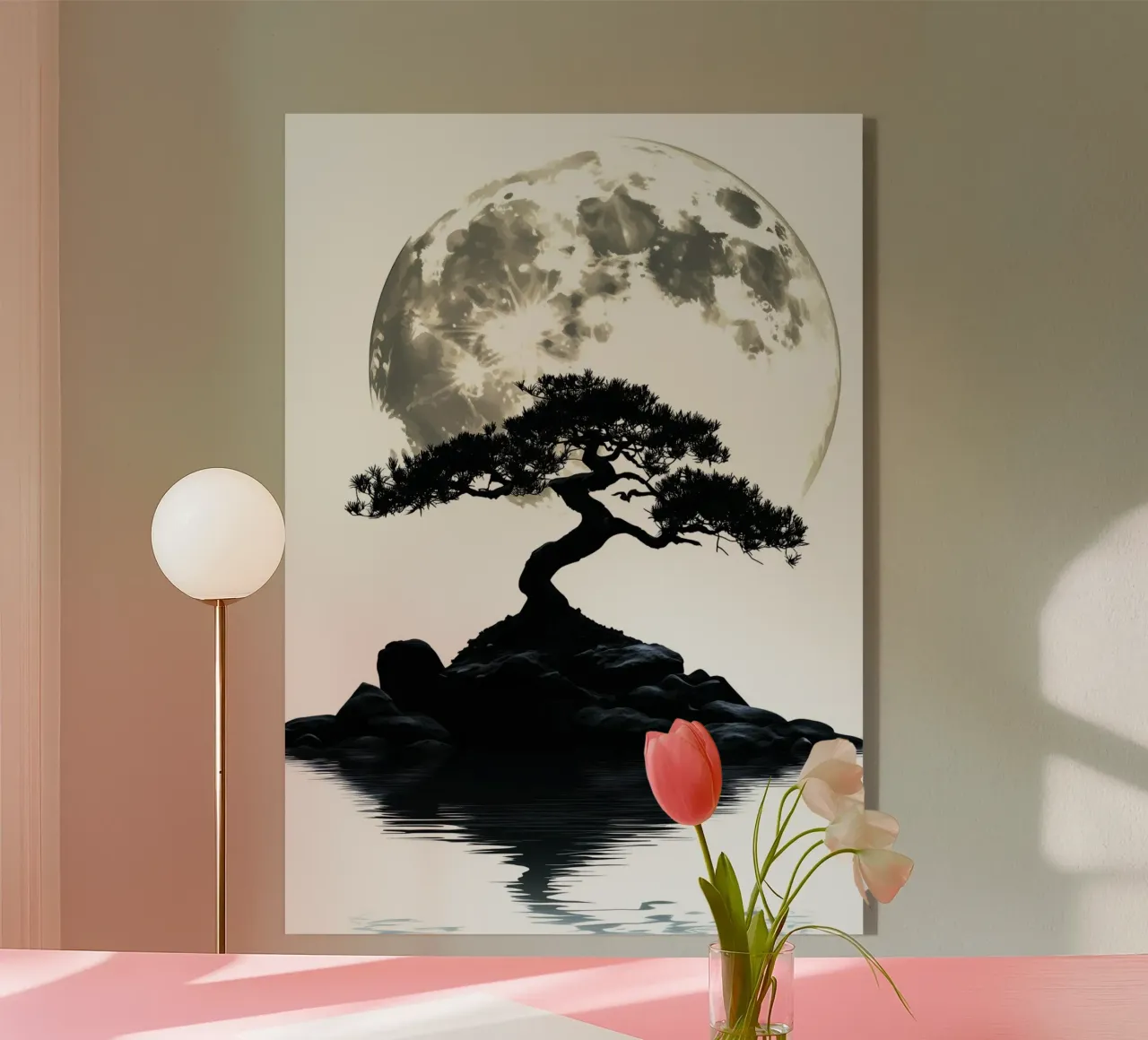 Bonsai di fronte alla luna piena e all'acqua plexiglass da pixelbull - medieval art and more