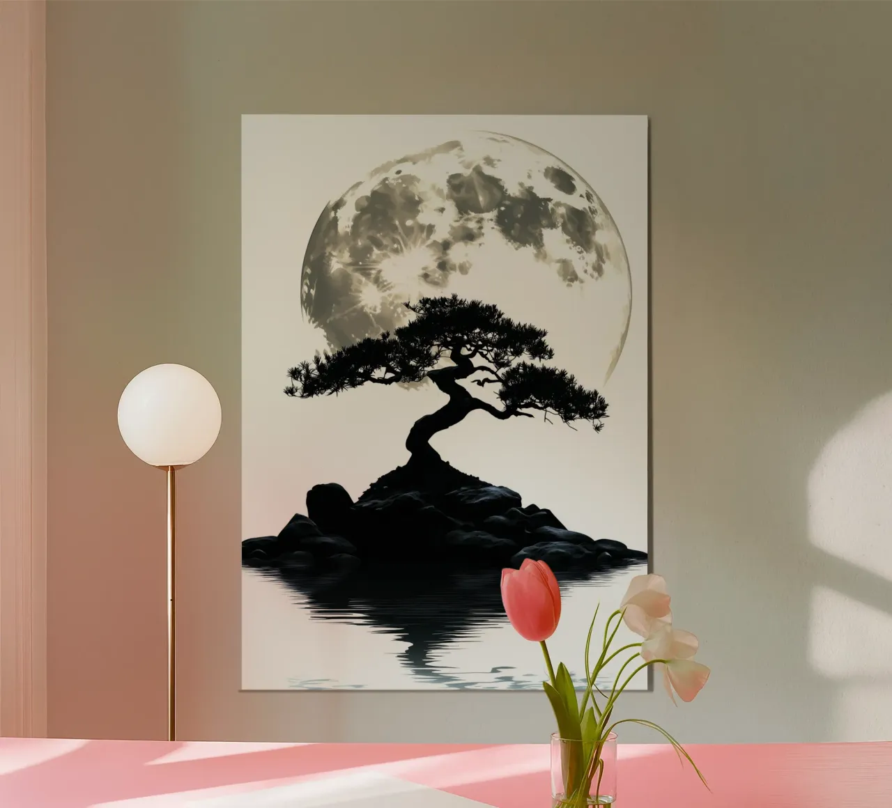 Bonsai in front of full moon and water forex plate by pixelbull - medieval art and more