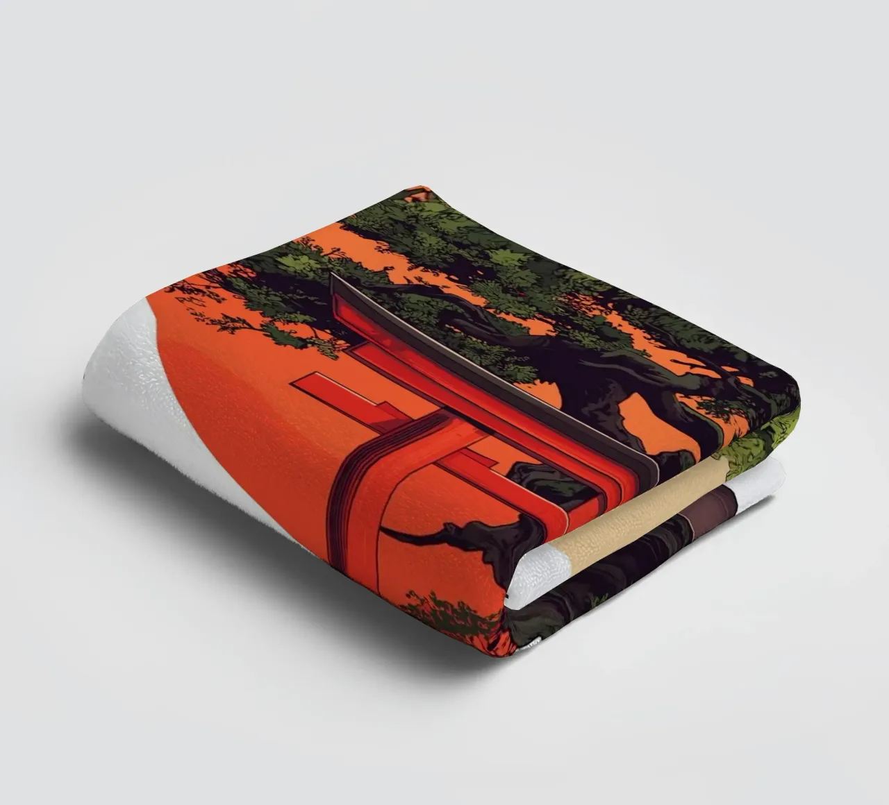 Bonsai with red torii before sunset towel by pixelbull - medieval art and more