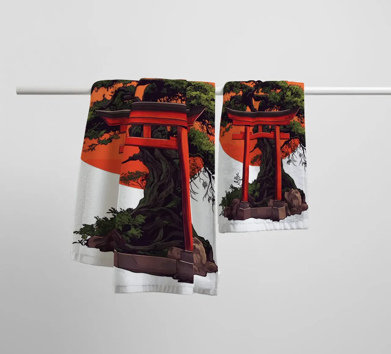 Bonsai with red torii before sunset towel by pixelbull - medieval art and more