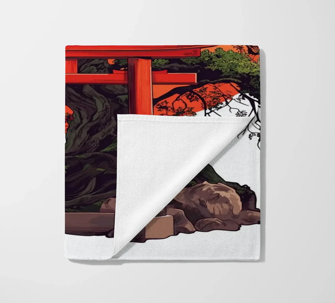 Bonsai con torii rosso prima del tramonto telo mare da pixelbull - medieval art and more
