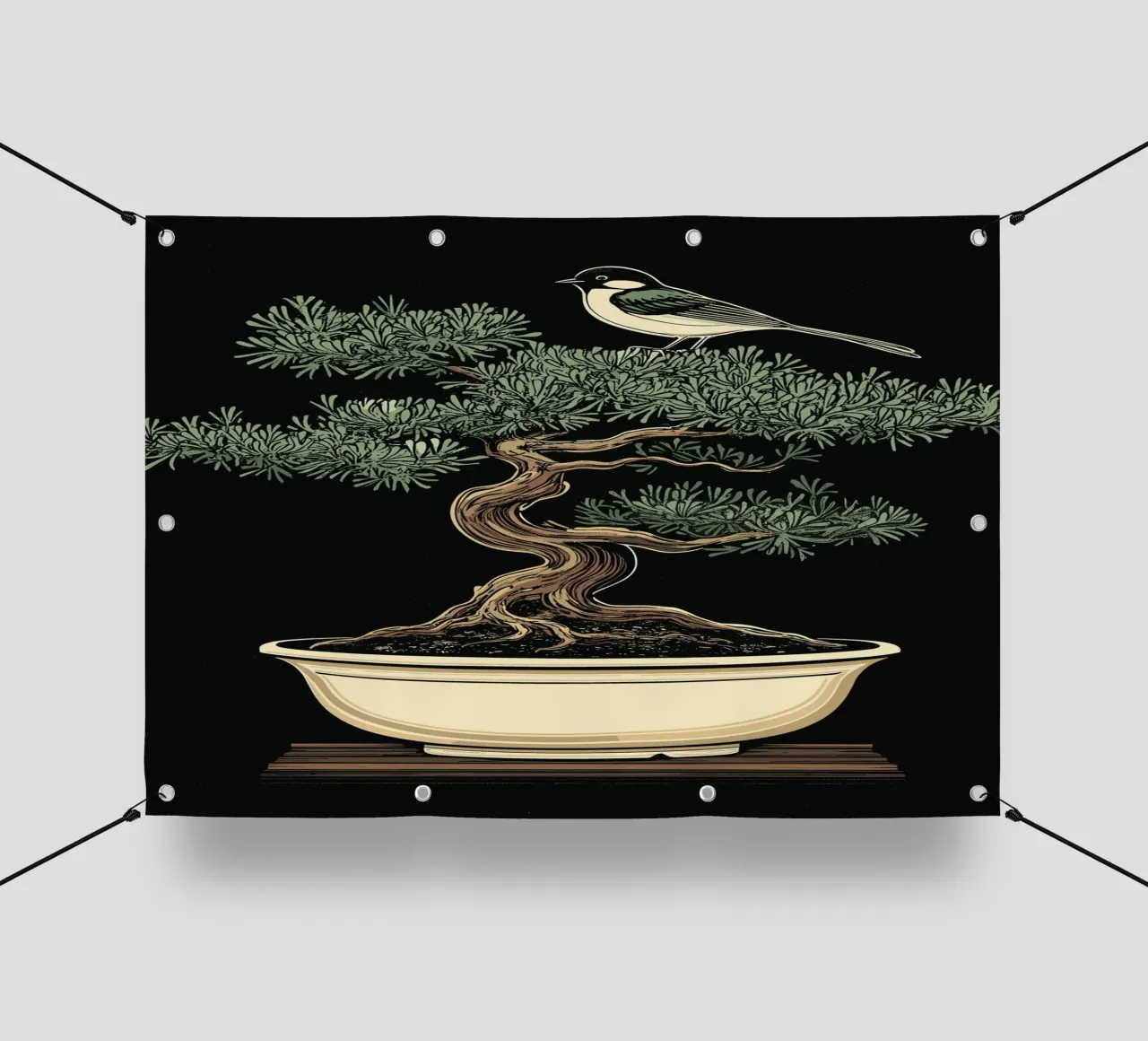 Bonsai con uccello sul ramo telo in pvc da pixelbull - medieval art and more