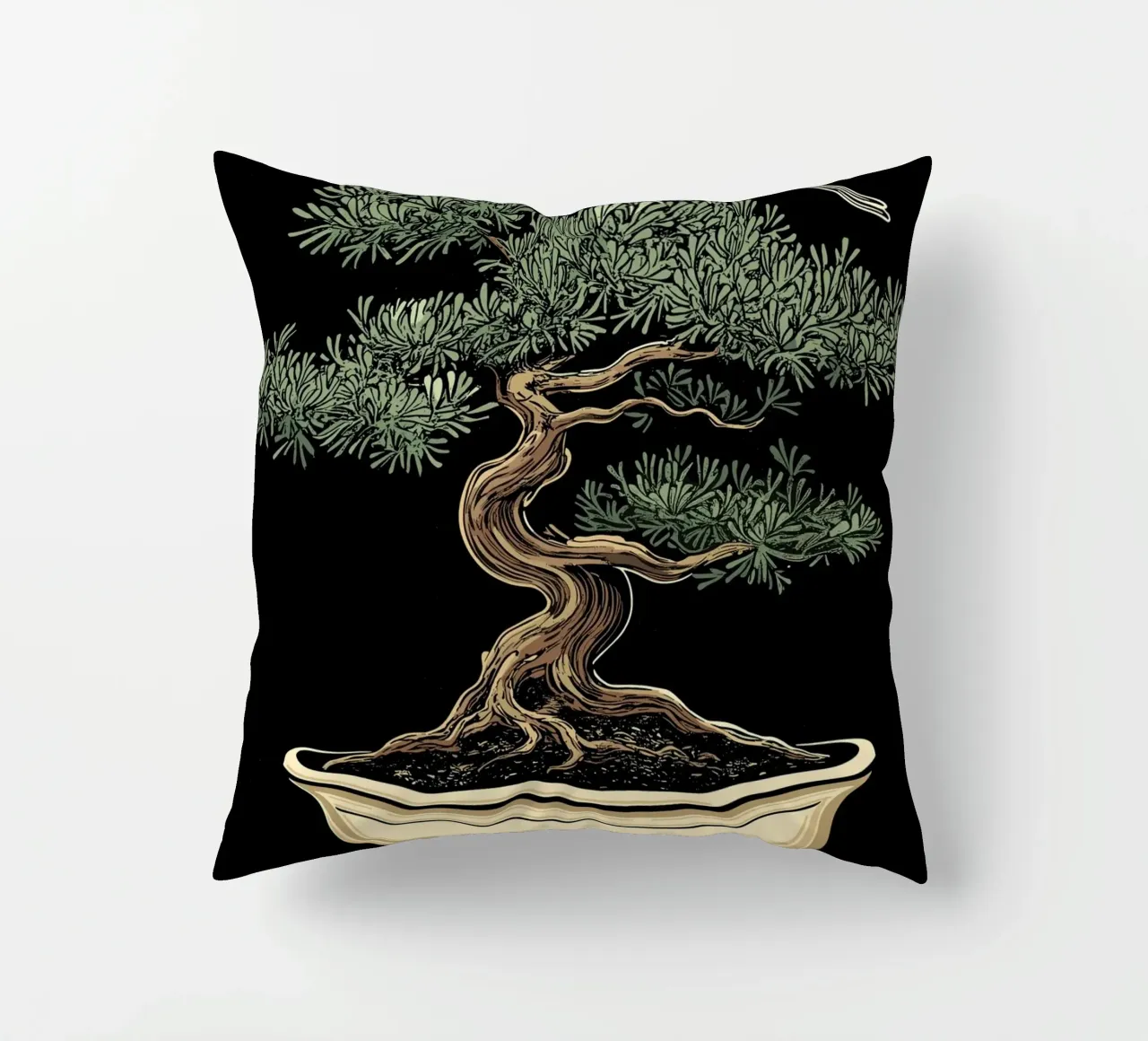 Bonsai con uccello sul ramo cuscino da pixelbull - medieval art and more