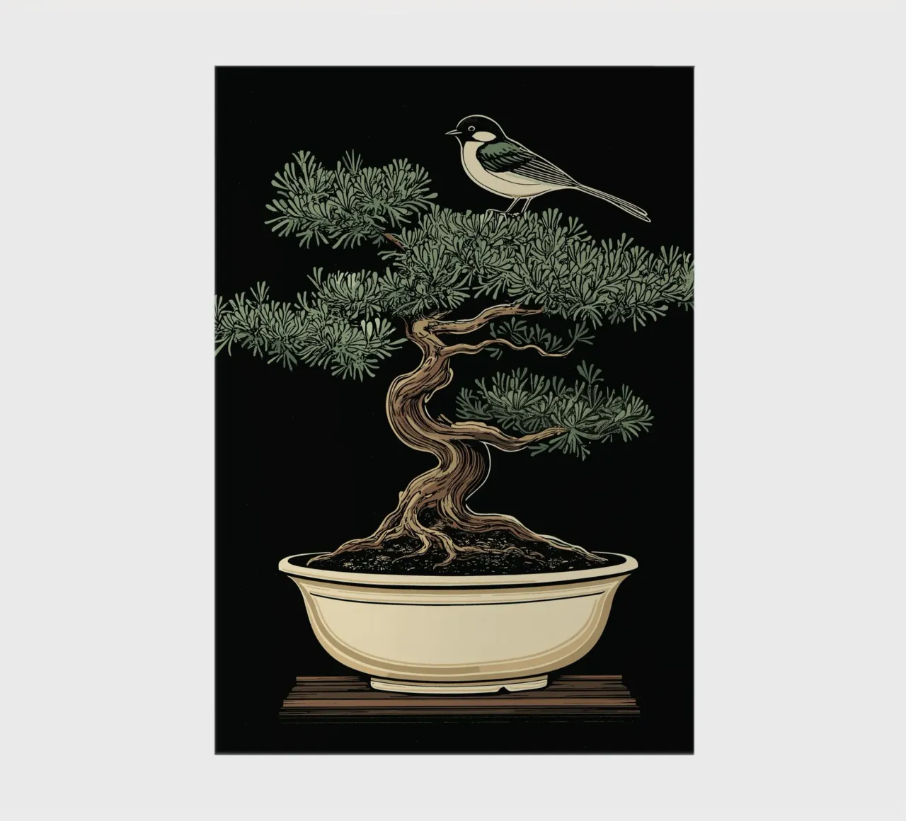 Bonsai with bird on branch notebook by pixelbull - medieval art and more