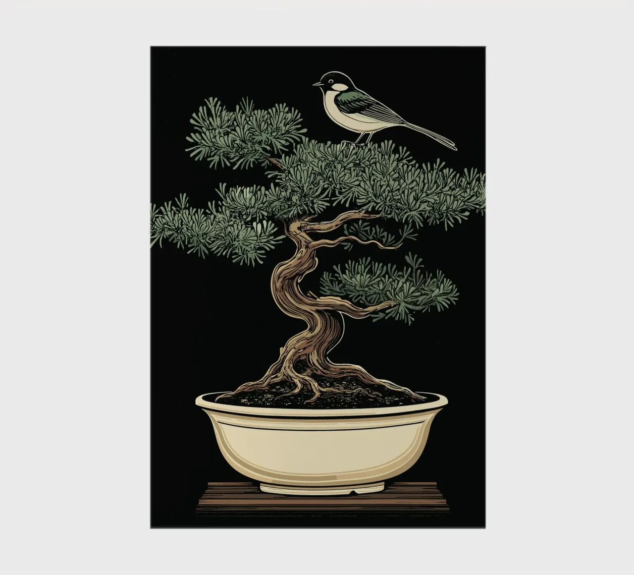 Bonsai with bird on branch notebook by pixelbull - medieval art and more