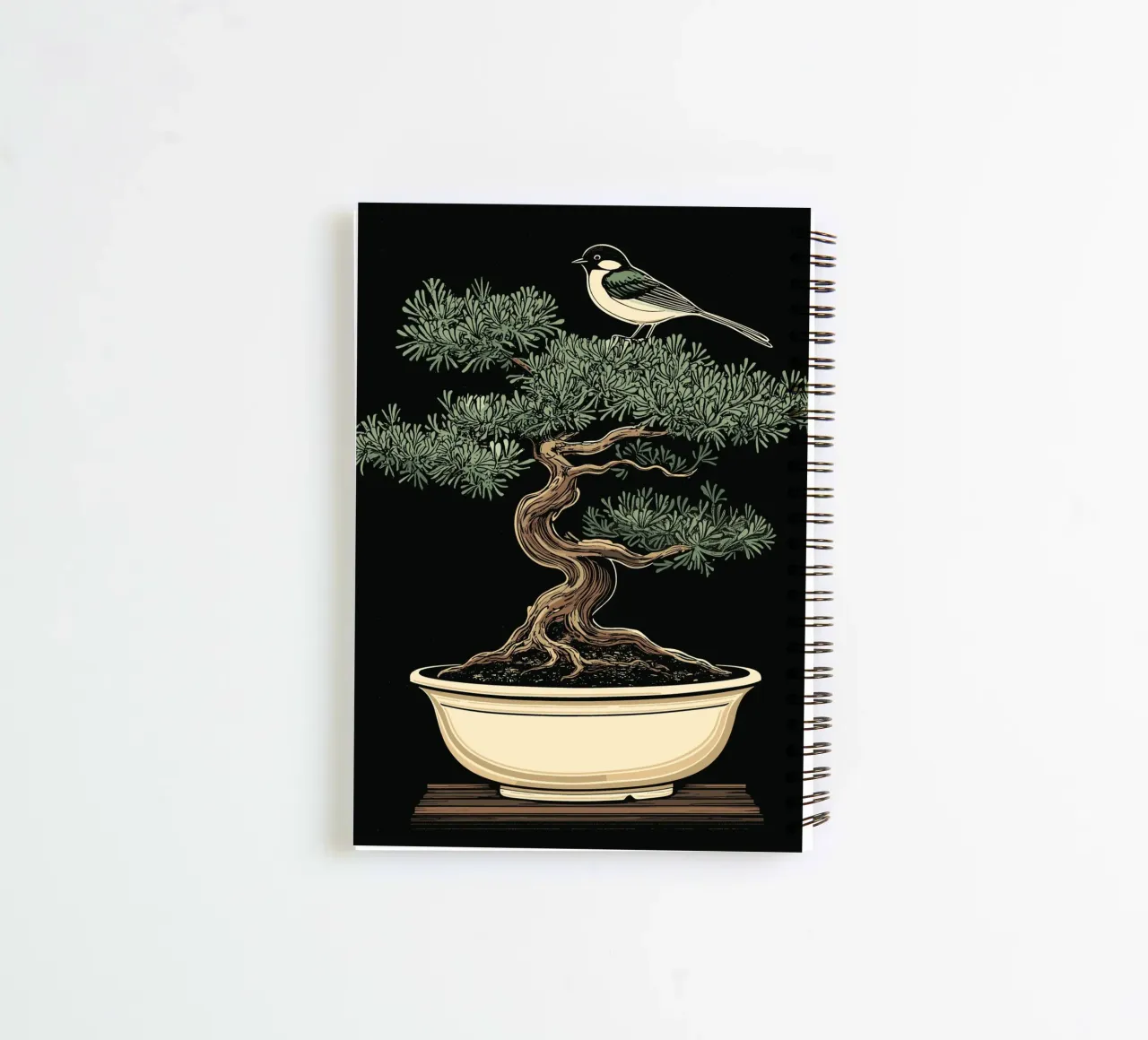 Bonsai with bird on branch spiral notebook by pixelbull - medieval art and more
