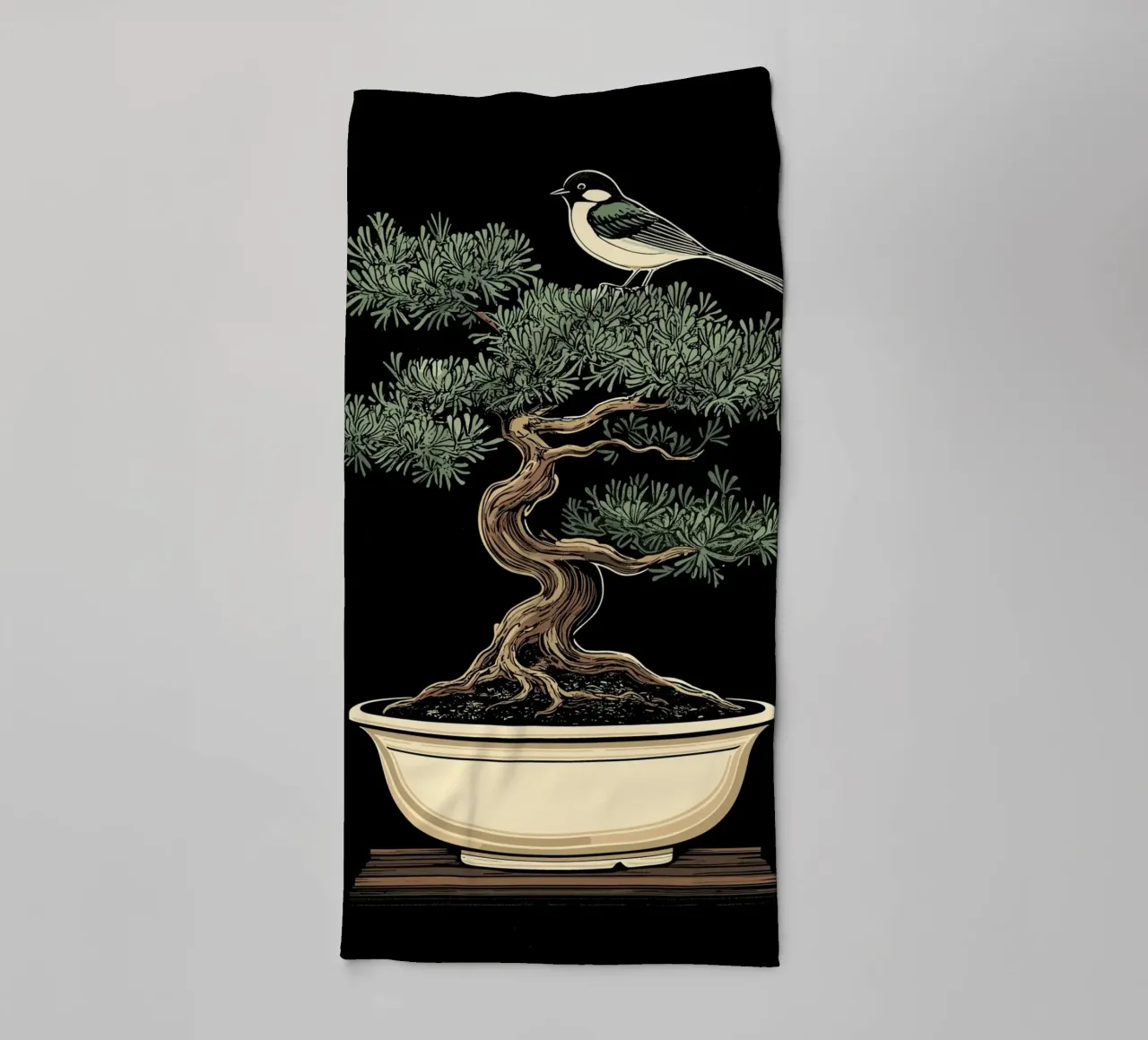Bonsai with bird on branch towel by pixelbull - medieval art and more