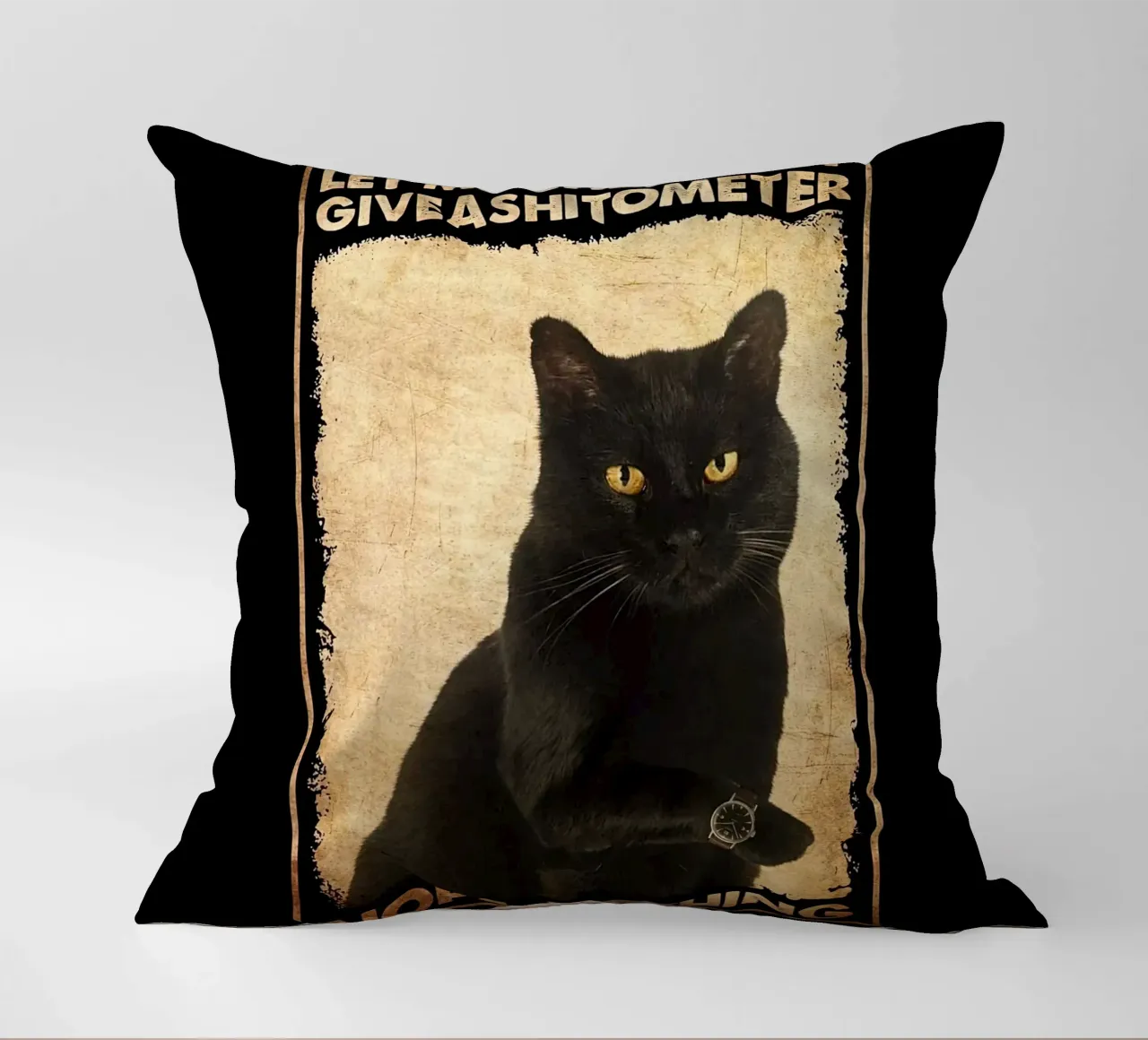 Fammi controllare il mio Giveashitometro Gatto Nero cuscino da Aaronshop