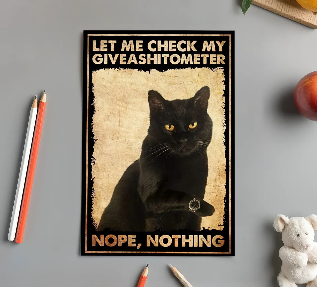 Let Me Check My Giveashitometer Black Cat planche autocollant de Aaronshop