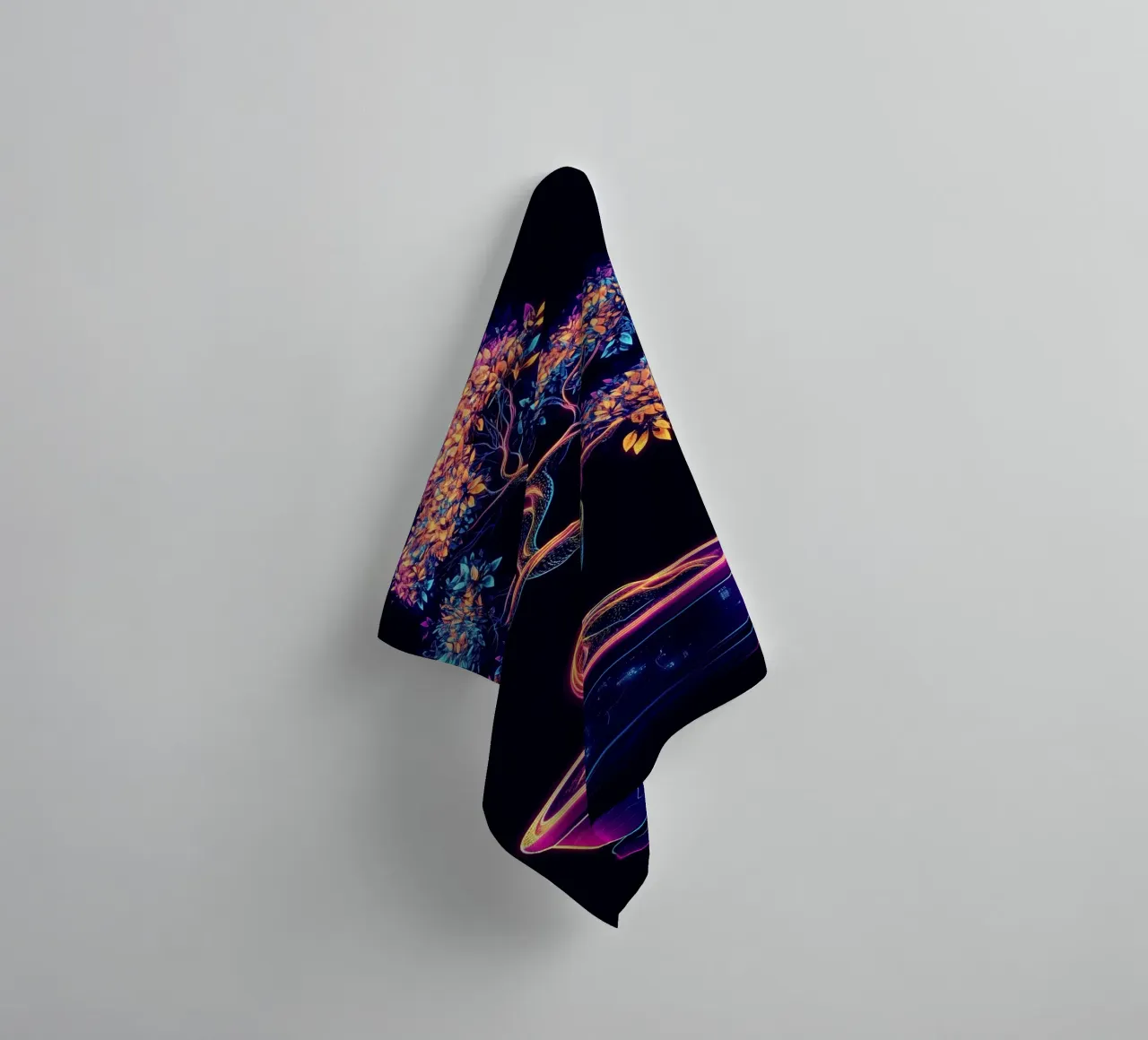 Bonsai cyberpunk dai colori neon asciugamano da bagno da pixelbull - medieval art and more