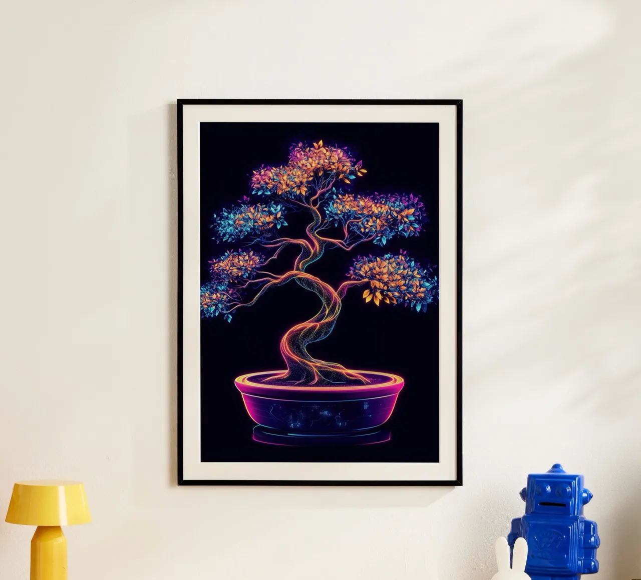 Bonsai cyberpunk dai colori neon carta hahnemühle da pixelbull - medieval art and more