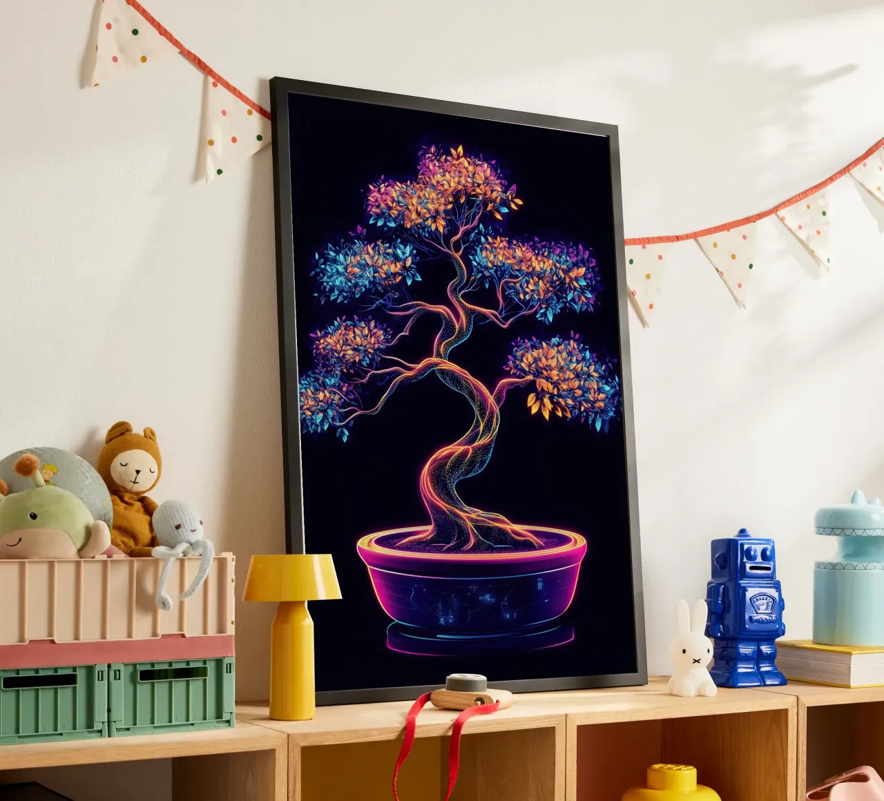 Bonsai cyberpunk dai colori neon carta hahnemühle da pixelbull - medieval art and more