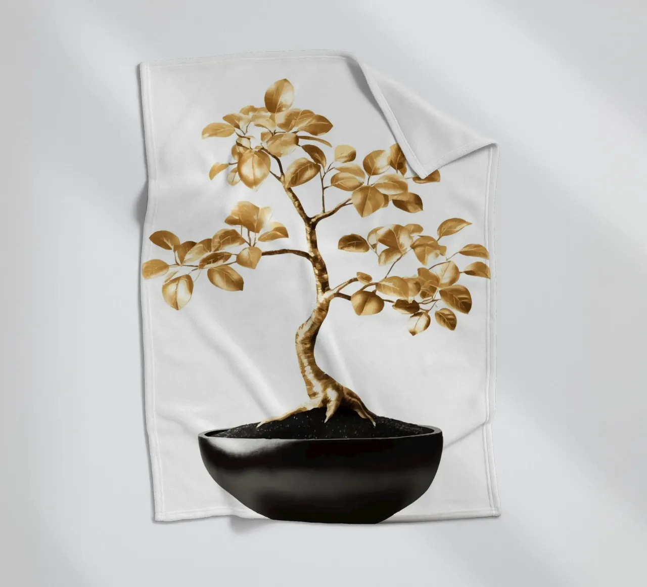 Un bonsai dorato in una ciotola nera coperta in pile da pixelbull - medieval art and more