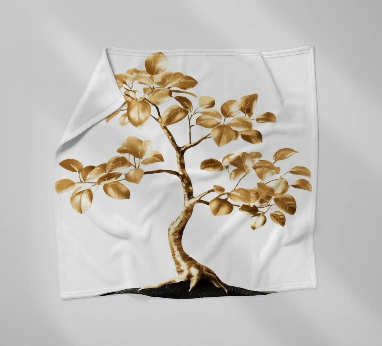 Un bonsai dorato in una ciotola nera coperta in pile da pixelbull - medieval art and more