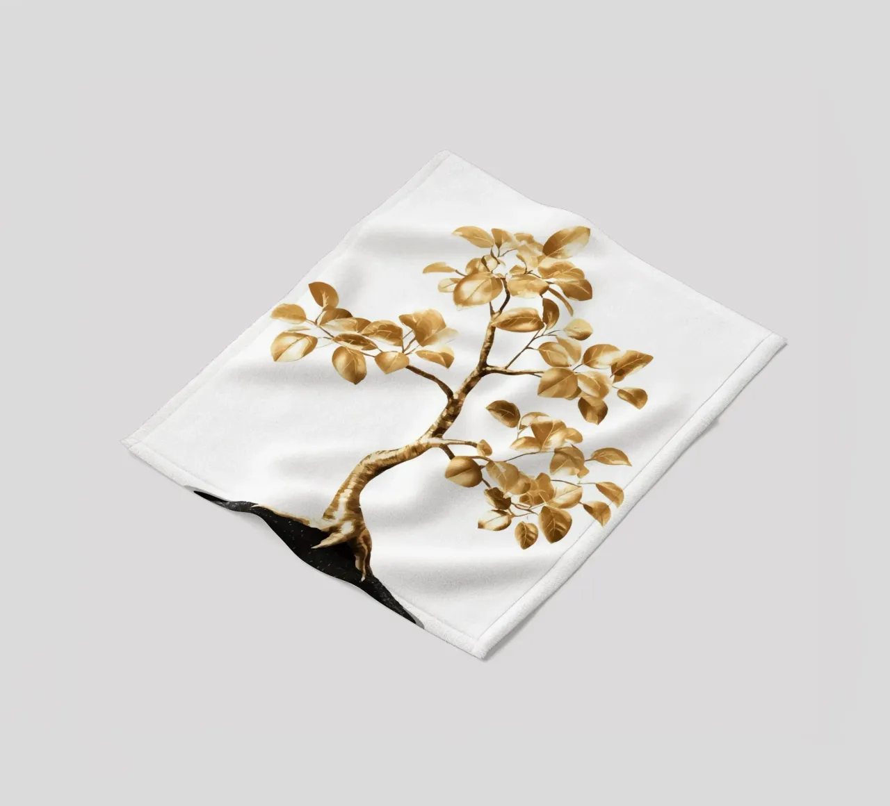 Un bonsai dorato in una ciotola nera coperta in pile da pixelbull - medieval art and more