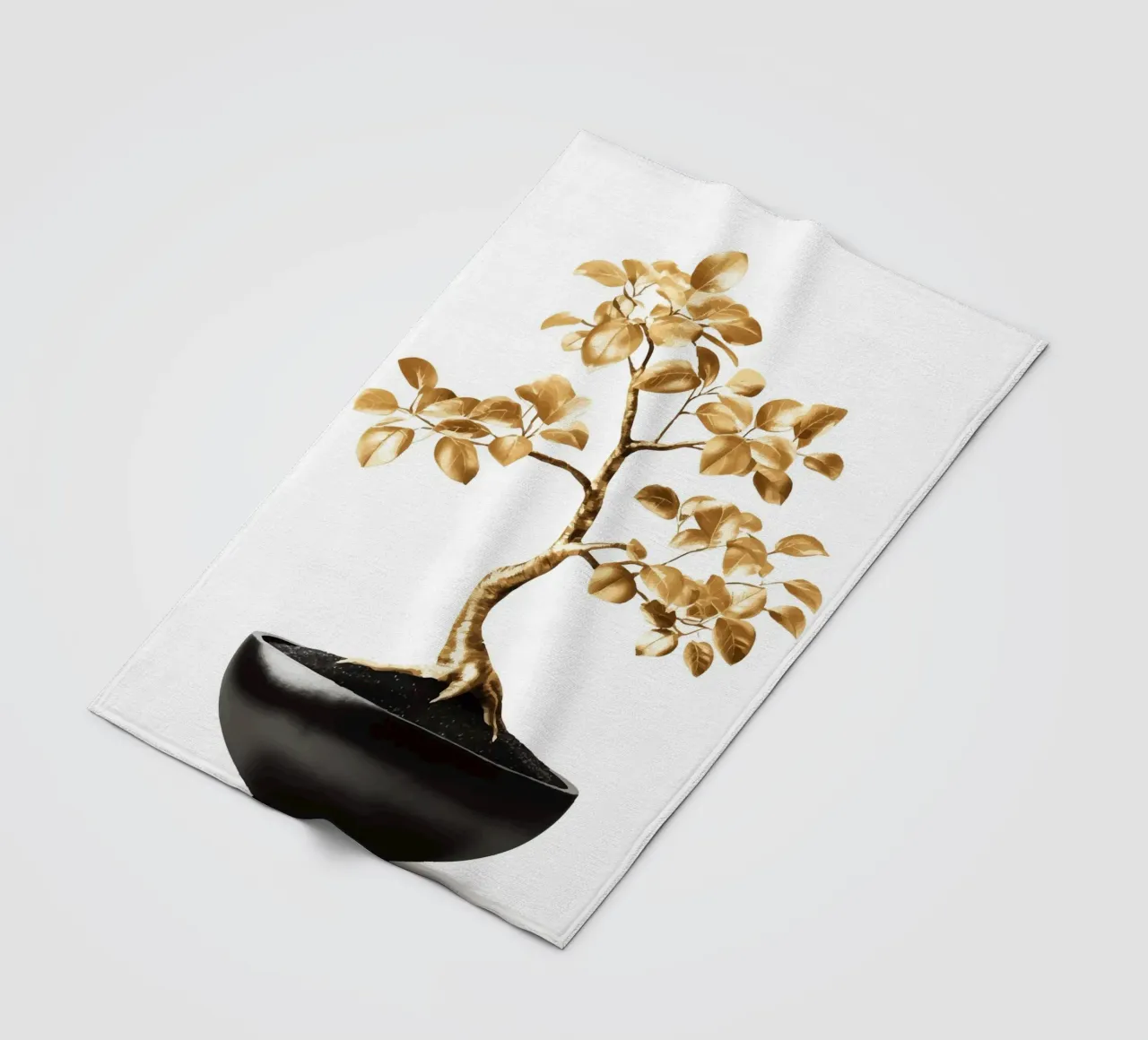 Un bonsai dorato in una ciotola nera coperta in pile da pixelbull - medieval art and more