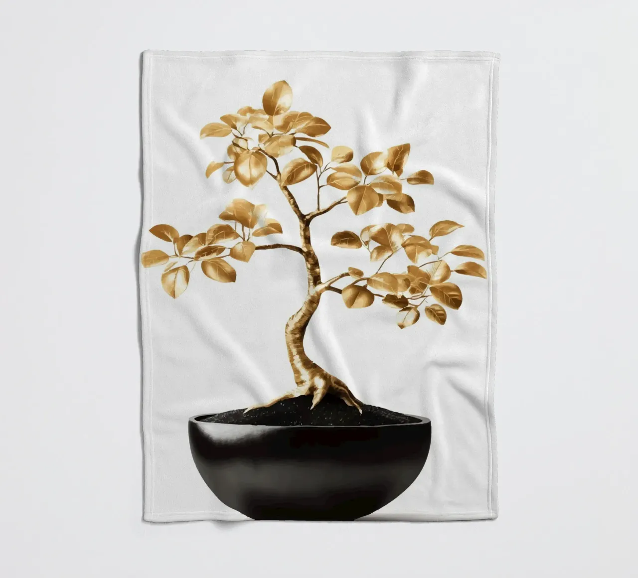 Un bonsai dorato in una ciotola nera coperta in pile da pixelbull - medieval art and more