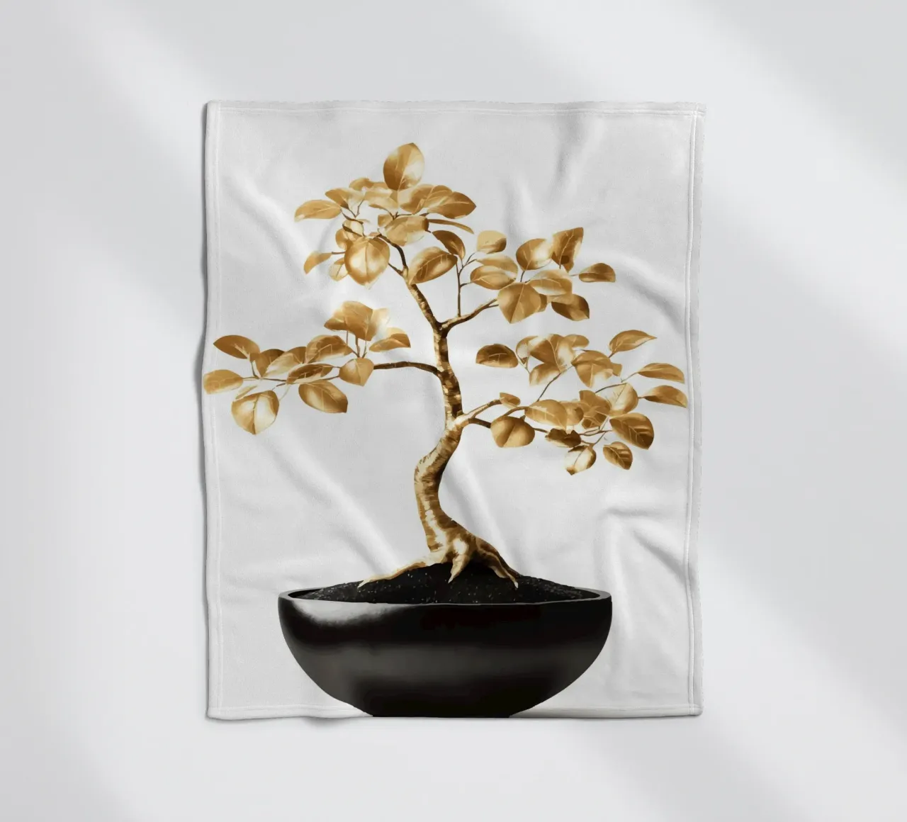Un bonsai dorato in una ciotola nera coperta in pile da pixelbull - medieval art and more
