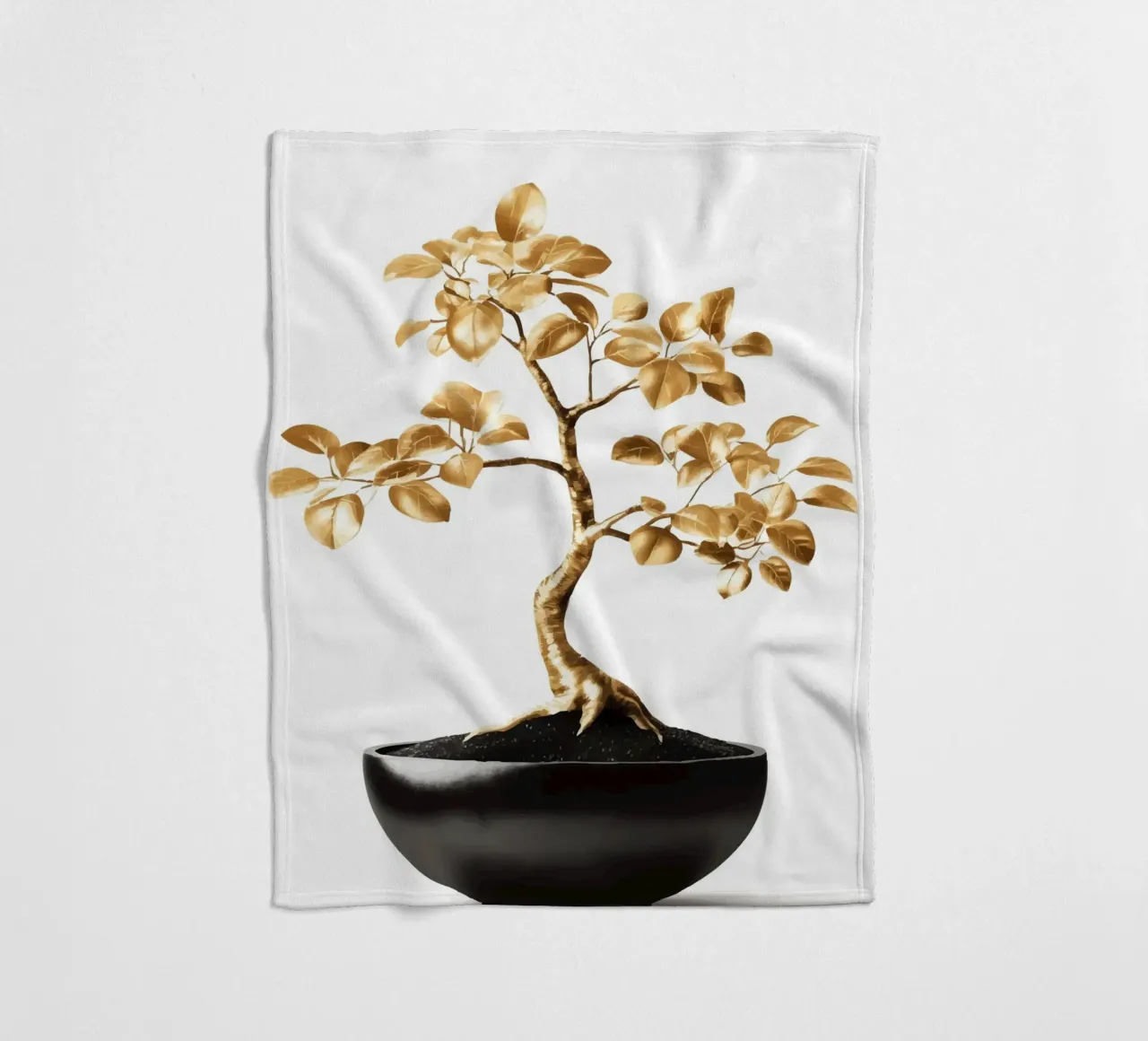Un bonsai dorato in una ciotola nera coperta in pile da pixelbull - medieval art and more
