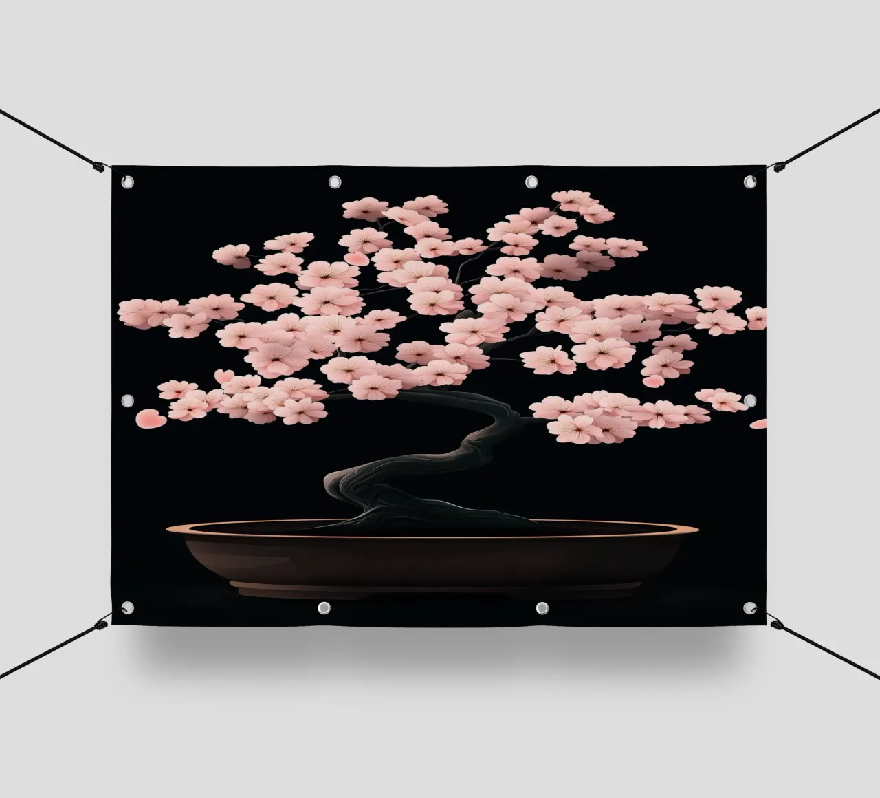 Bonsai di fiori di ciliegio in una ciotola scura telo in pvc da pixelbull - medieval art and more