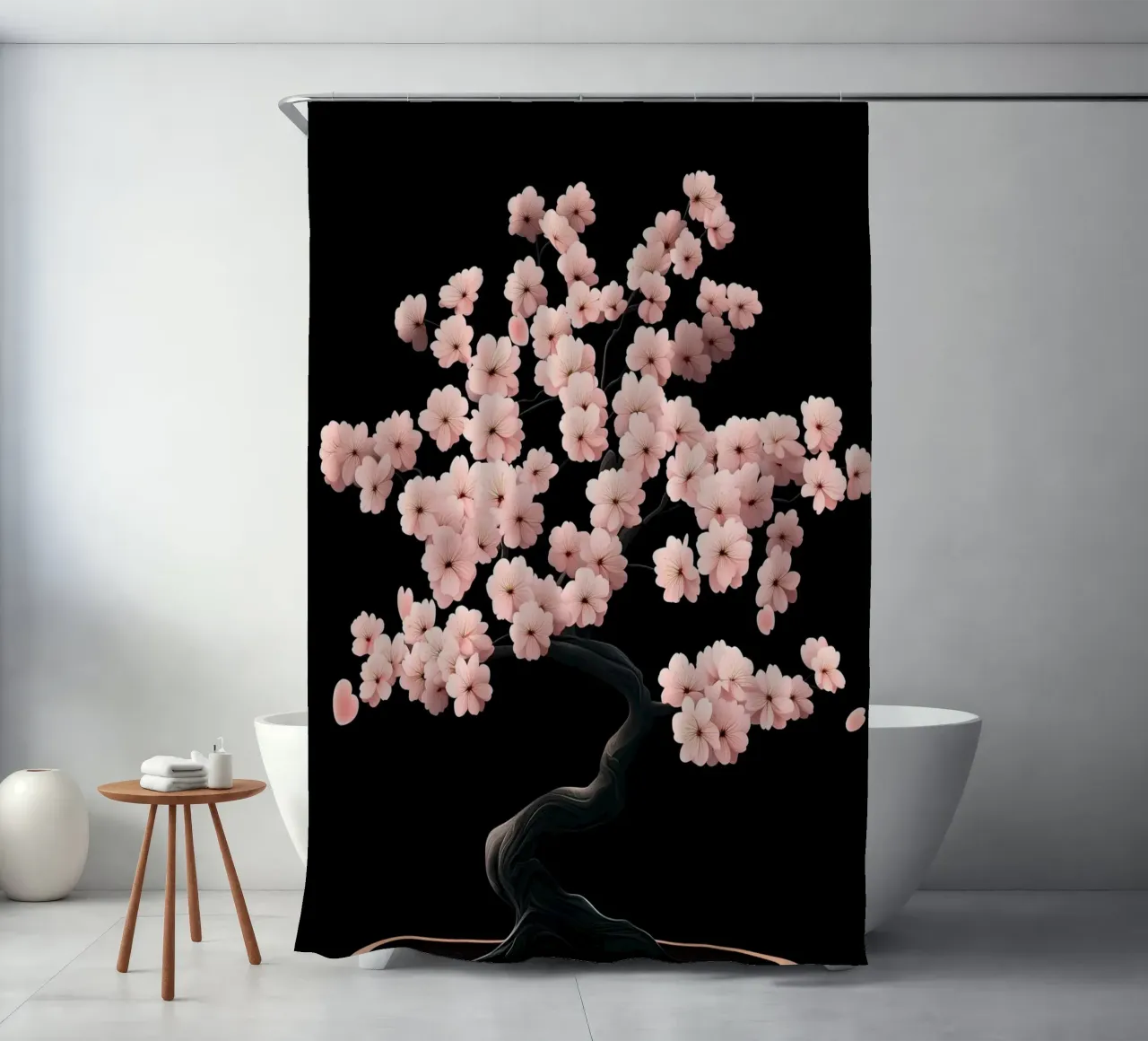 Bonsai di fiori di ciliegio in una ciotola scura tenda da doccia da pixelbull - medieval art and more