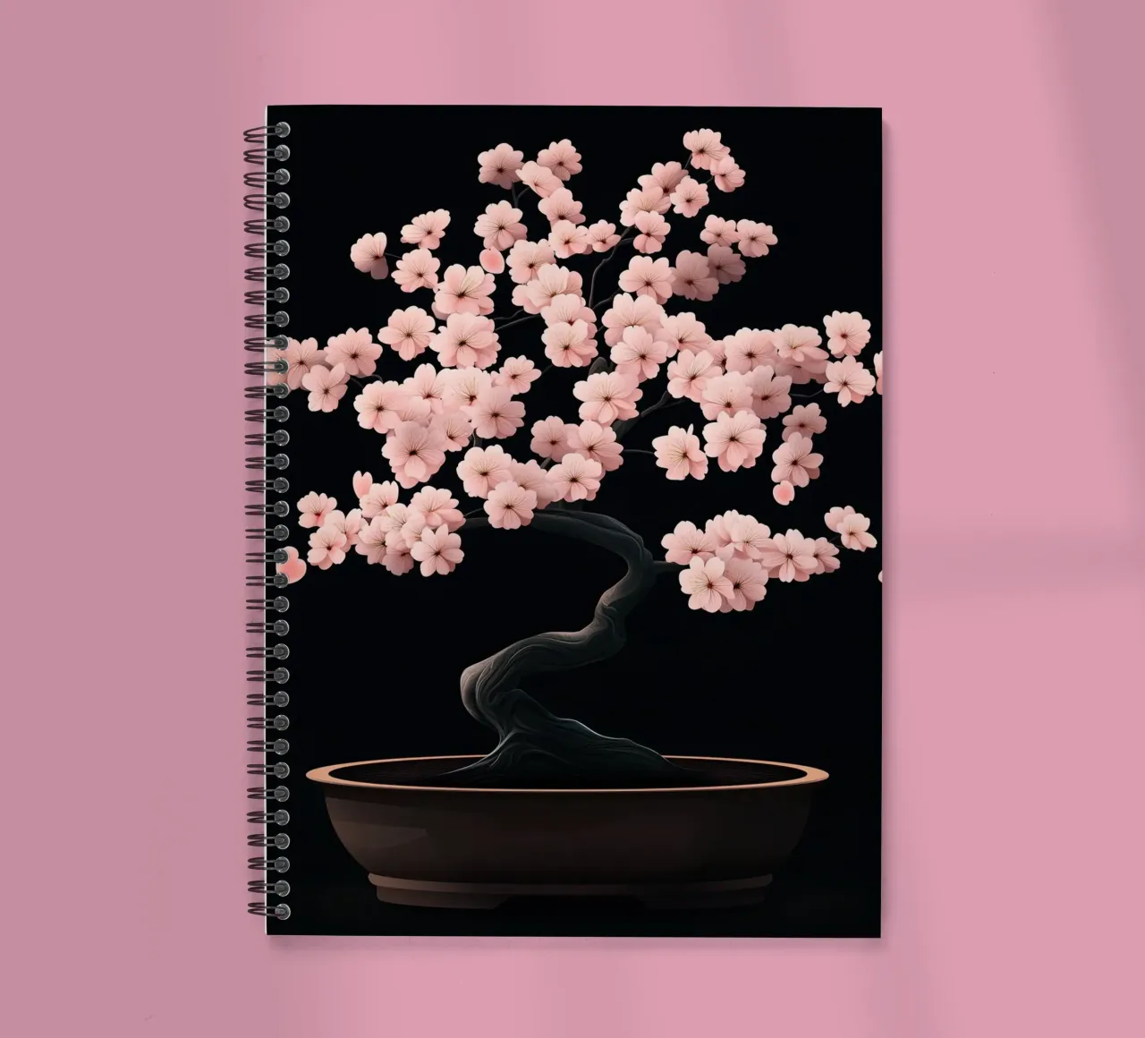 Bonsaï en fleurs de cerisier dans une coupe sombre carnet à spirale de pixelbull - medieval art and more