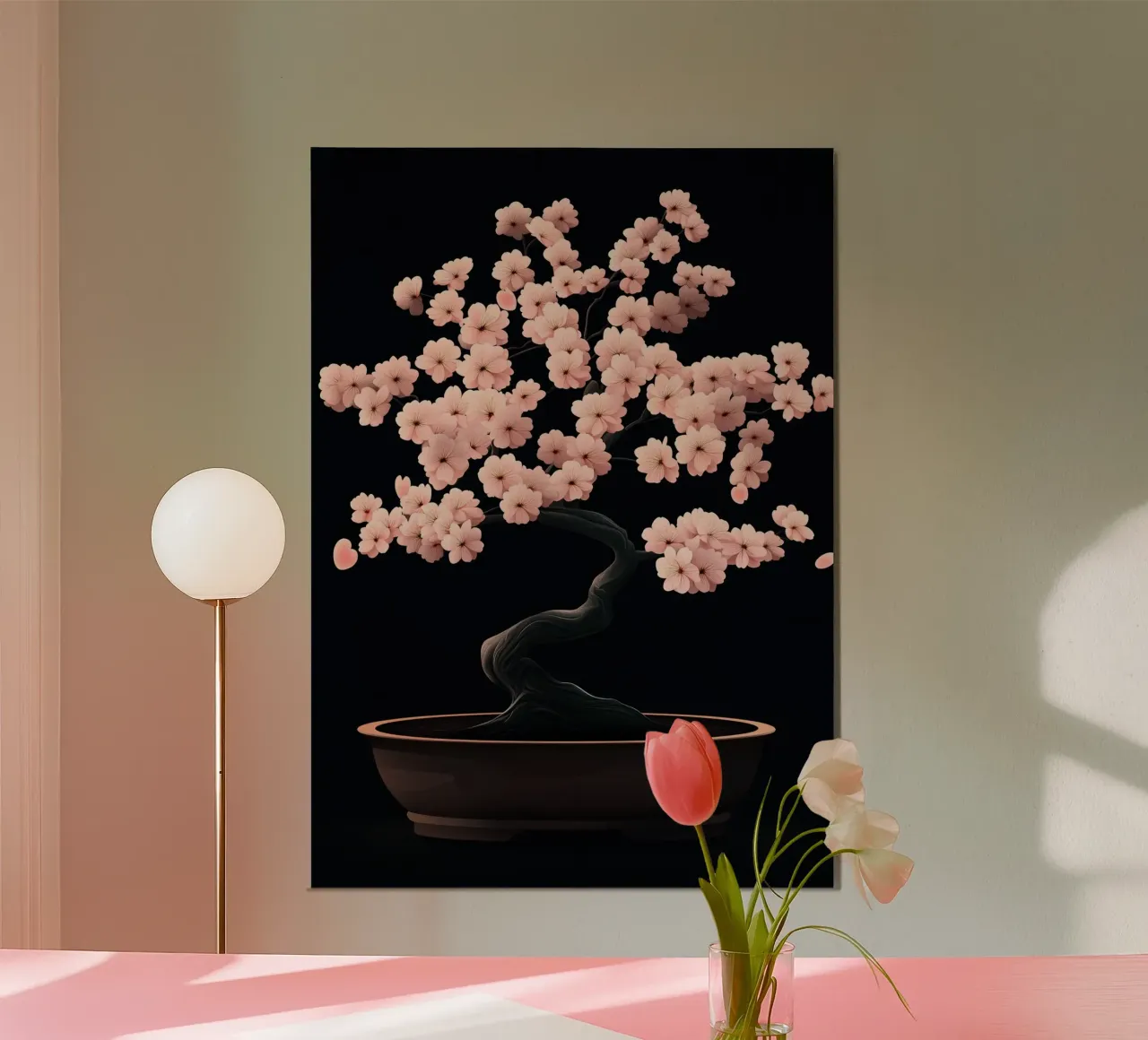 Bonsai di fiori di ciliegio in una ciotola scura alluminio dibond da pixelbull - medieval art and more